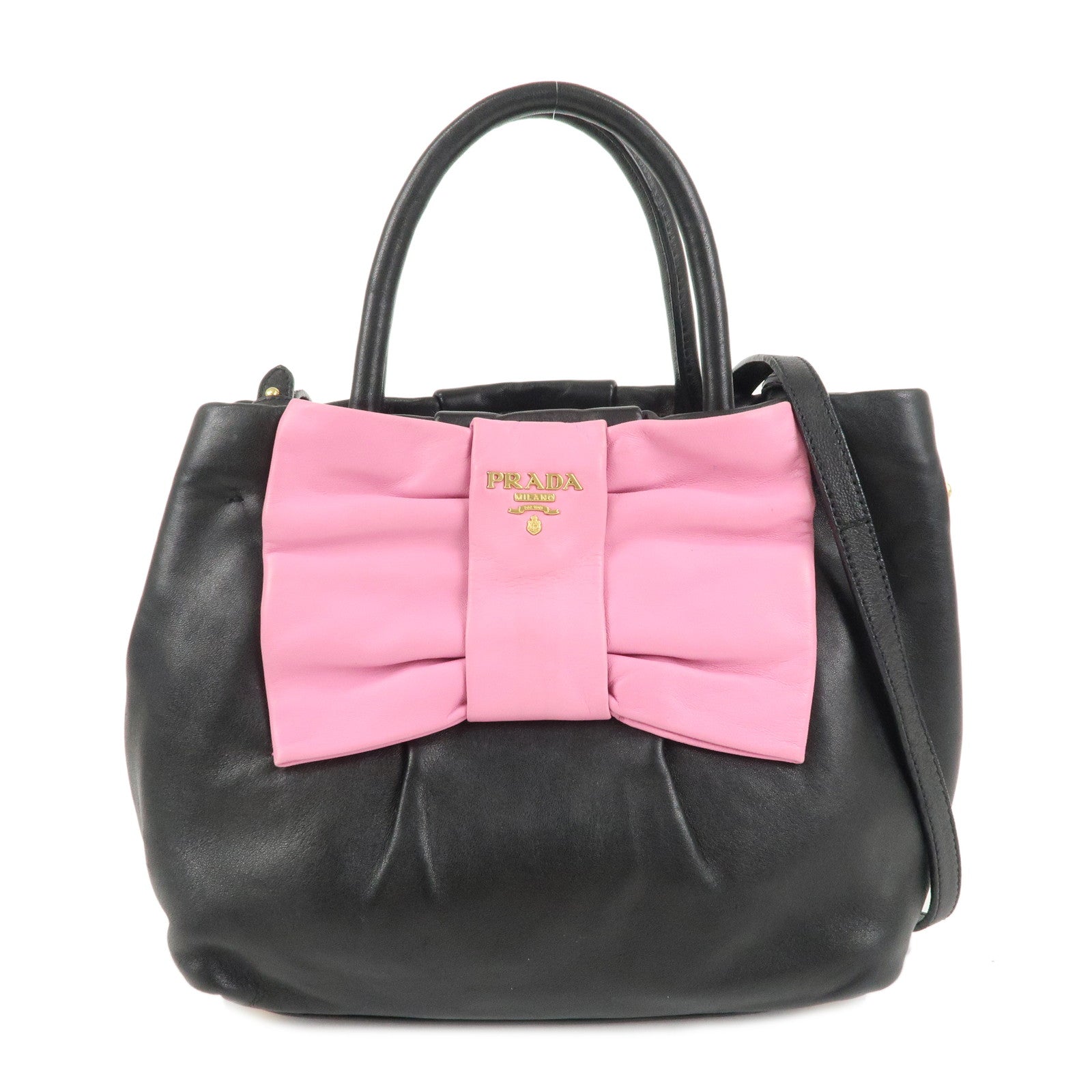 PRADA-Logo-Leather-Ribbon-2-Way-Bag-Hand-Bag-Shoulder-Bag-BN1604