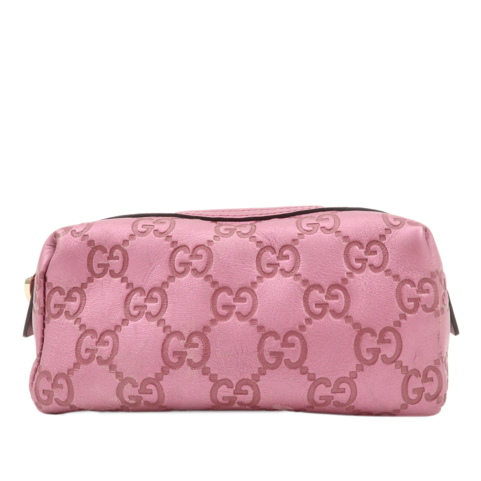 GUCCI-Guccissima-Leather-Cosmetic-Pouch-Purse-Metallic-Pink-153228