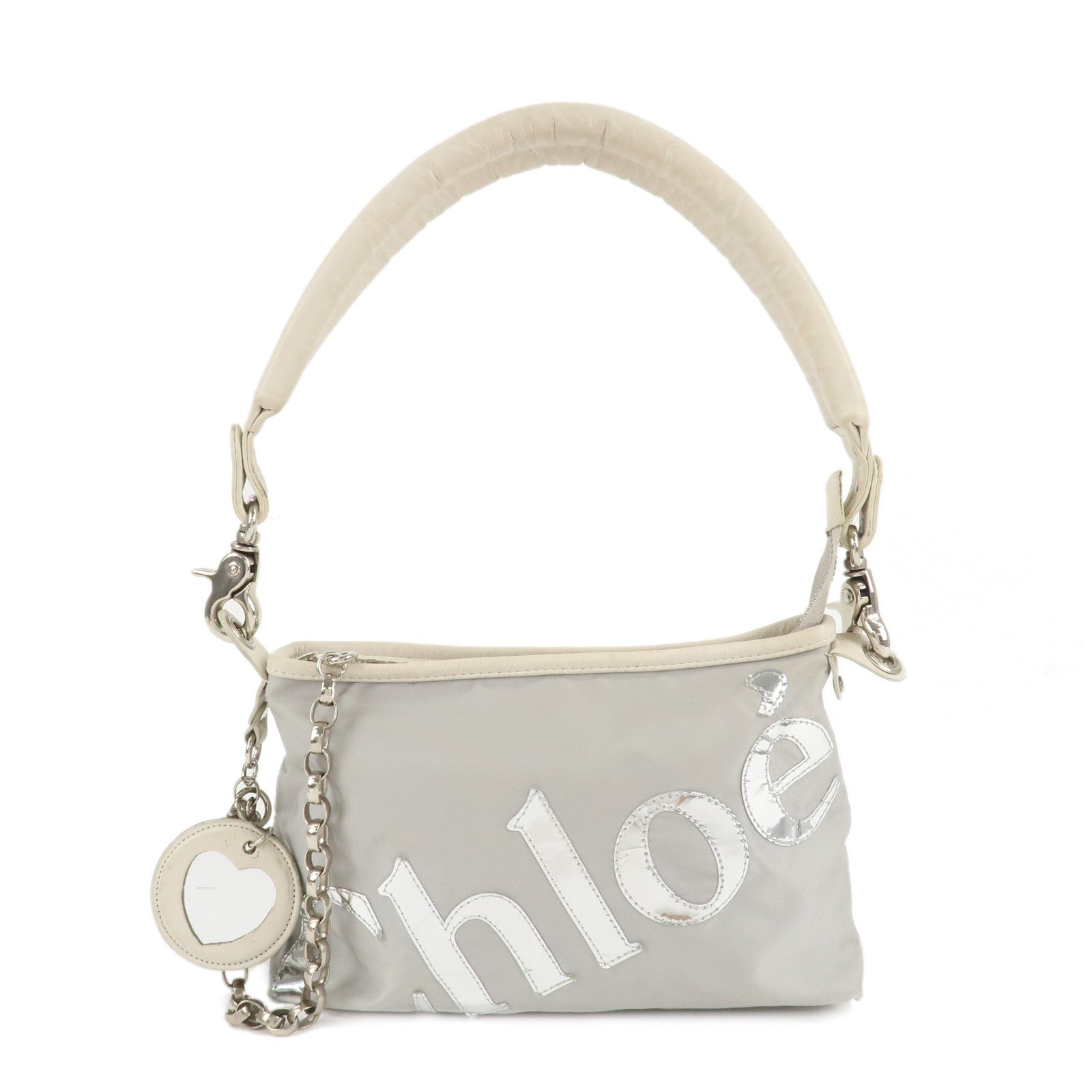 Chloe-2Way-Nylon-Leather-Bag-Shoulder-Bag-Light-Gray-White