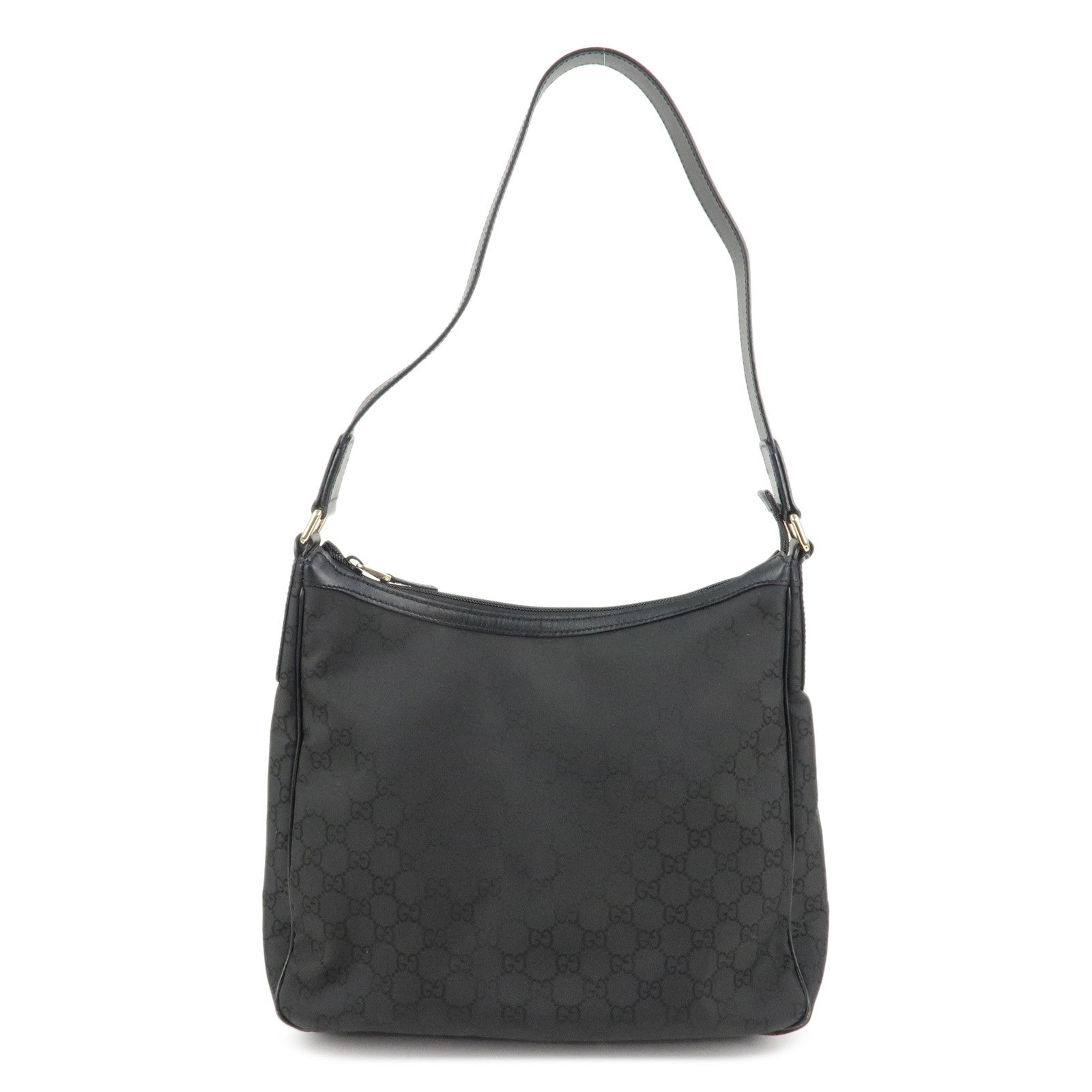 GUCCI-GG-Nylon-Leather-Shoulder-Bag-Black-Silver-HDW-264219