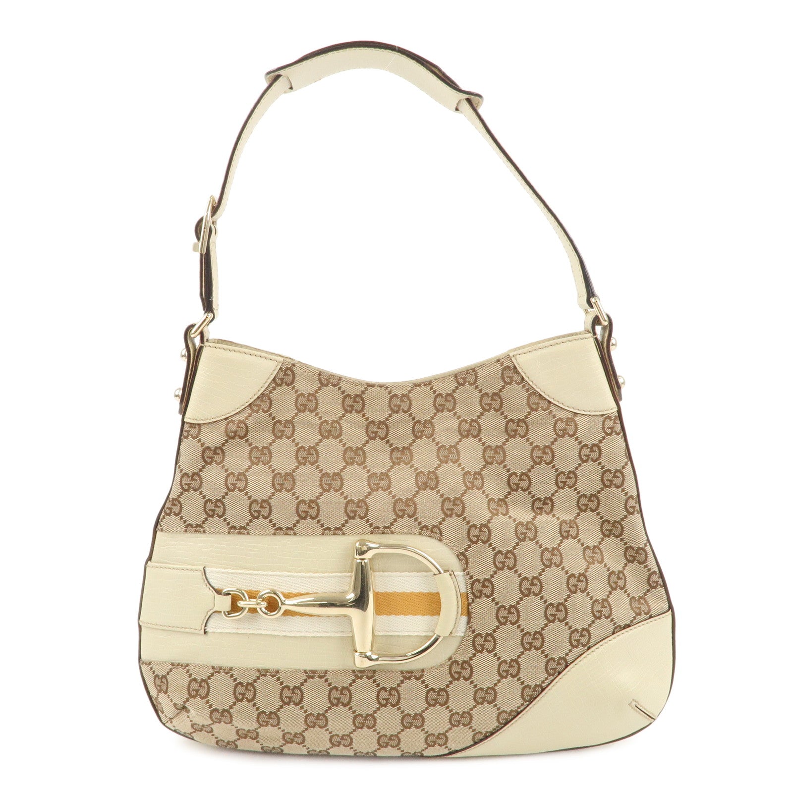 GUCCI-Horsebit-Sherry-GG-Canvas-Leather-Shoulder-Bag-137388