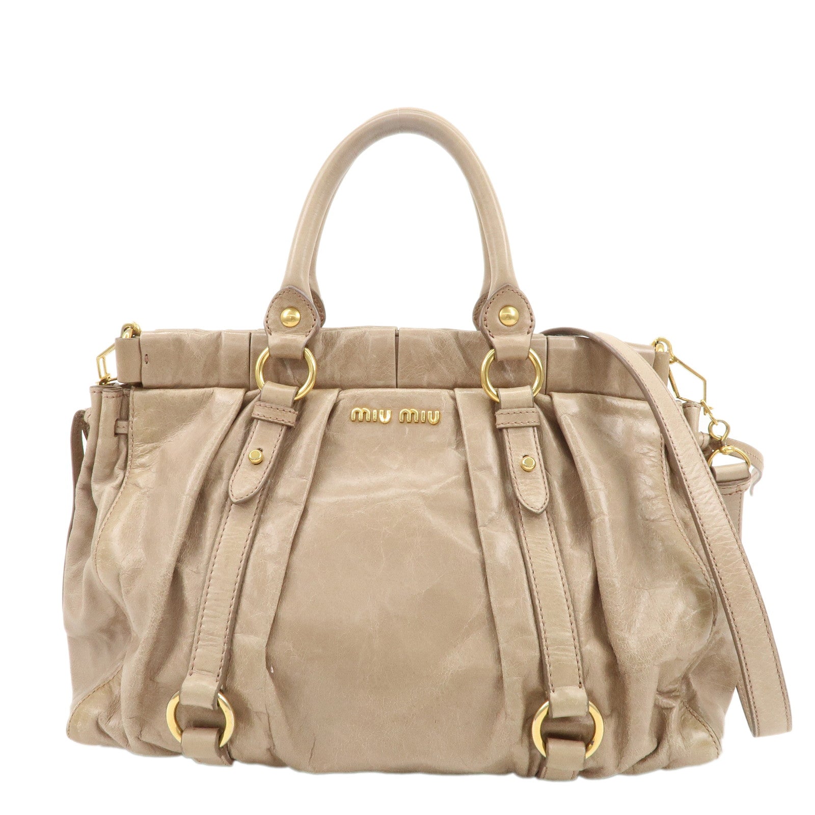 MIU-MIU-Leather-2Way-Shoulder-Bag-Hand-Bag-Beige-RT0383