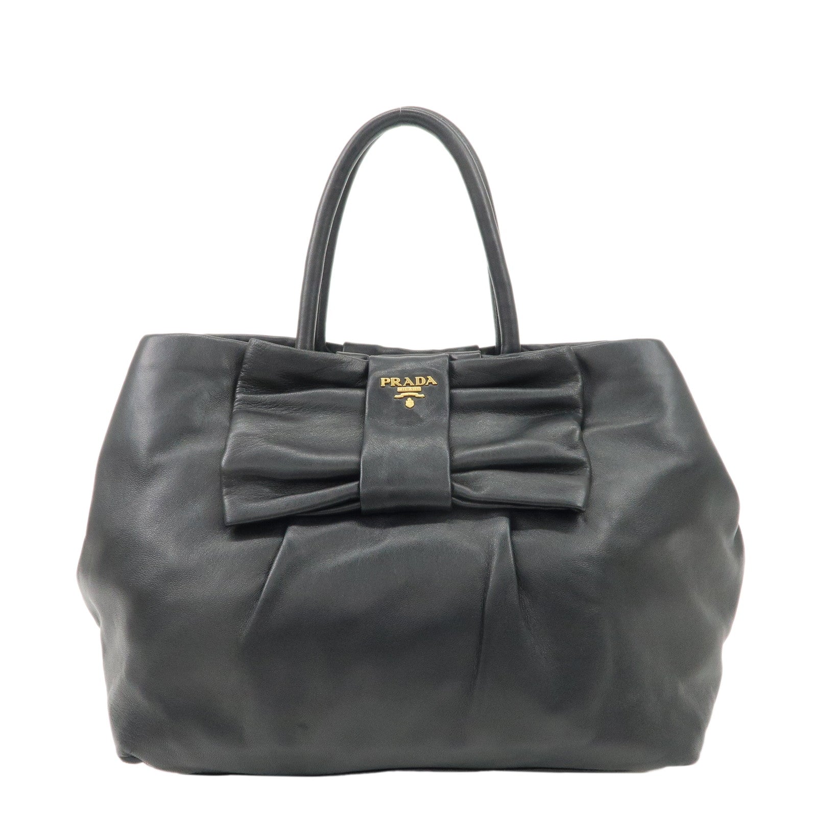 PRADA-Leather-Ribbon-Tote-Bag-Hand-Bag-NERO-Black-BN1601