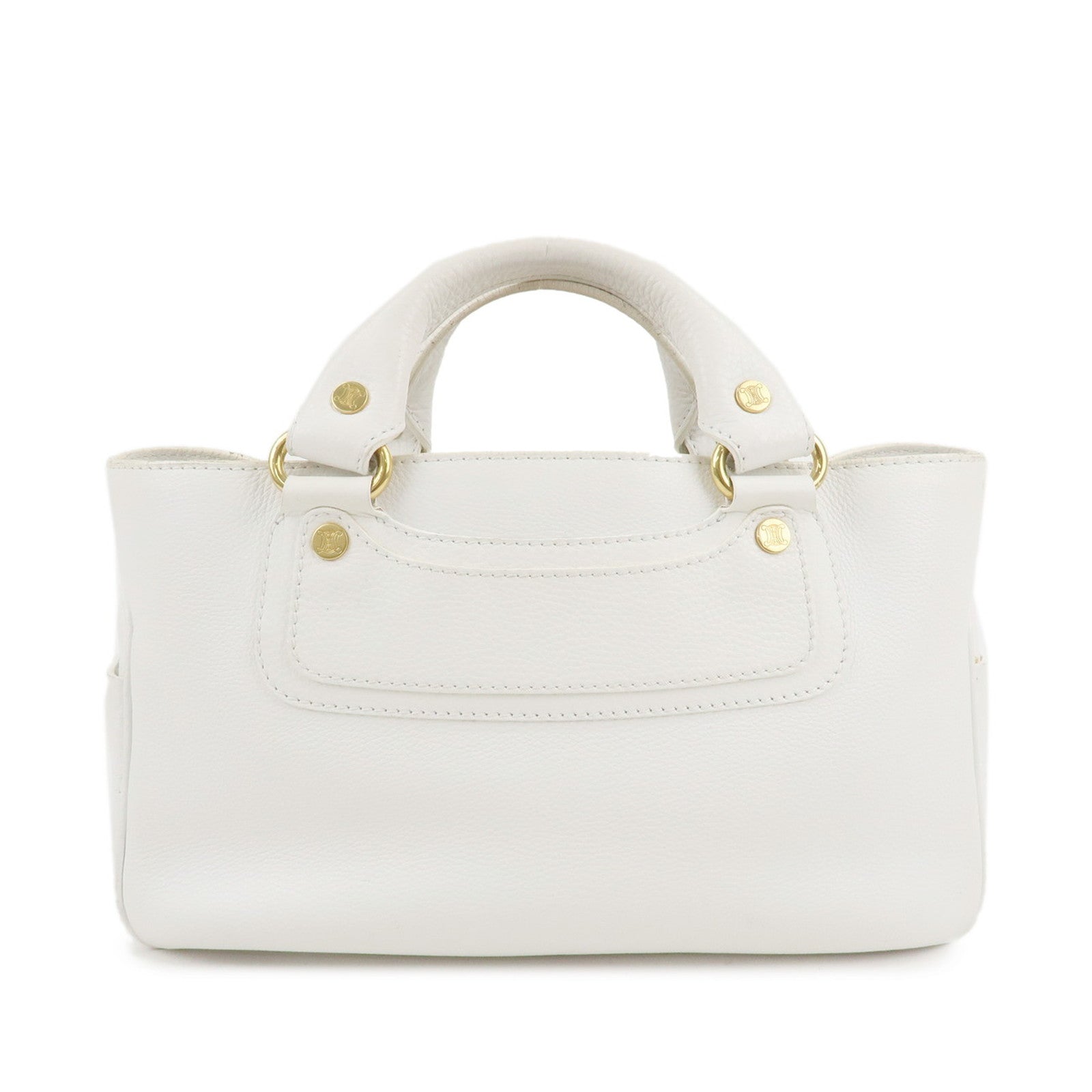 CELINE-Leather-Triomphe-Button-Boogie-Bag-Hand-Bag-White