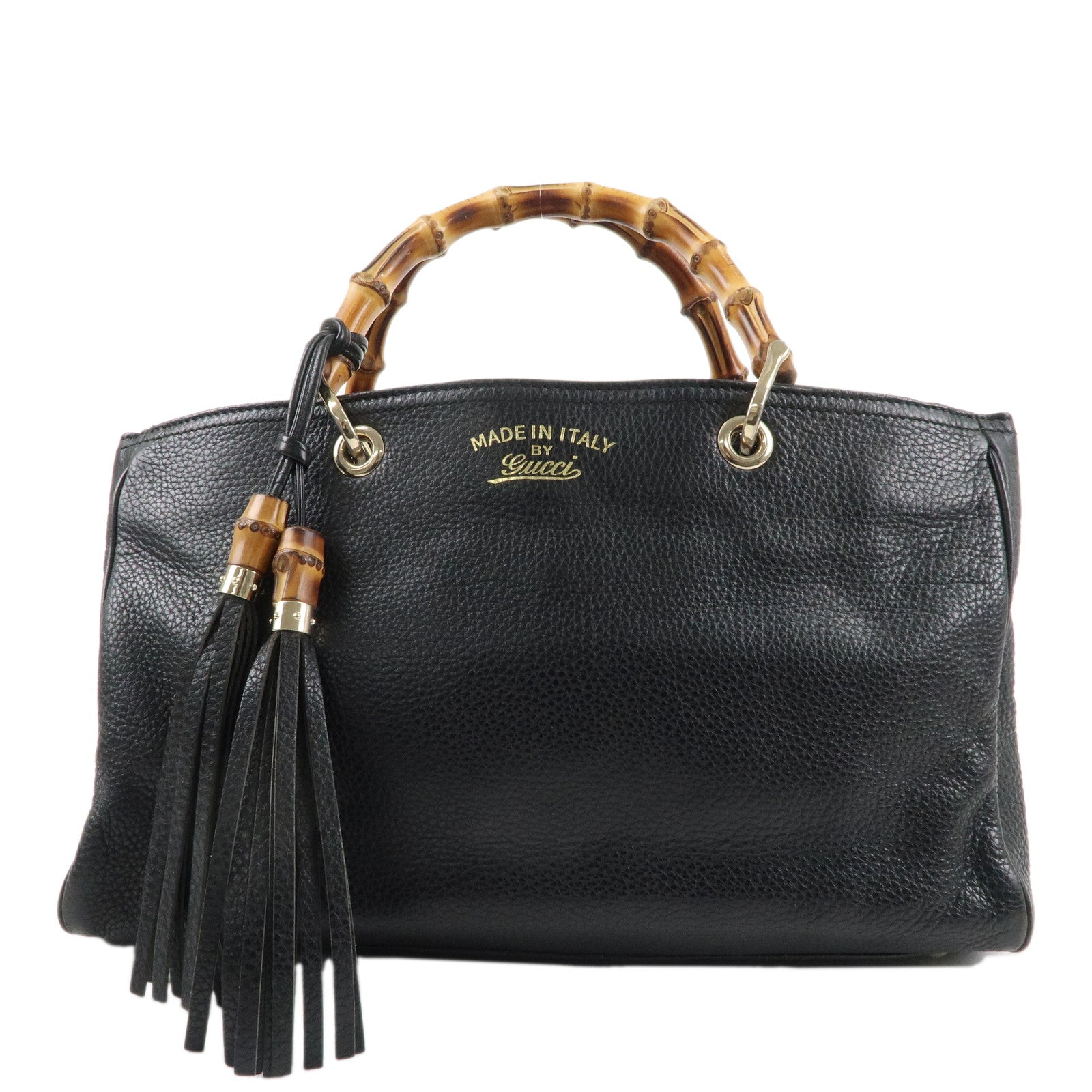 GUCCI-Bamboo-Leather-2WAY-Shopper-Medium-Tote-Bag-Black-323660