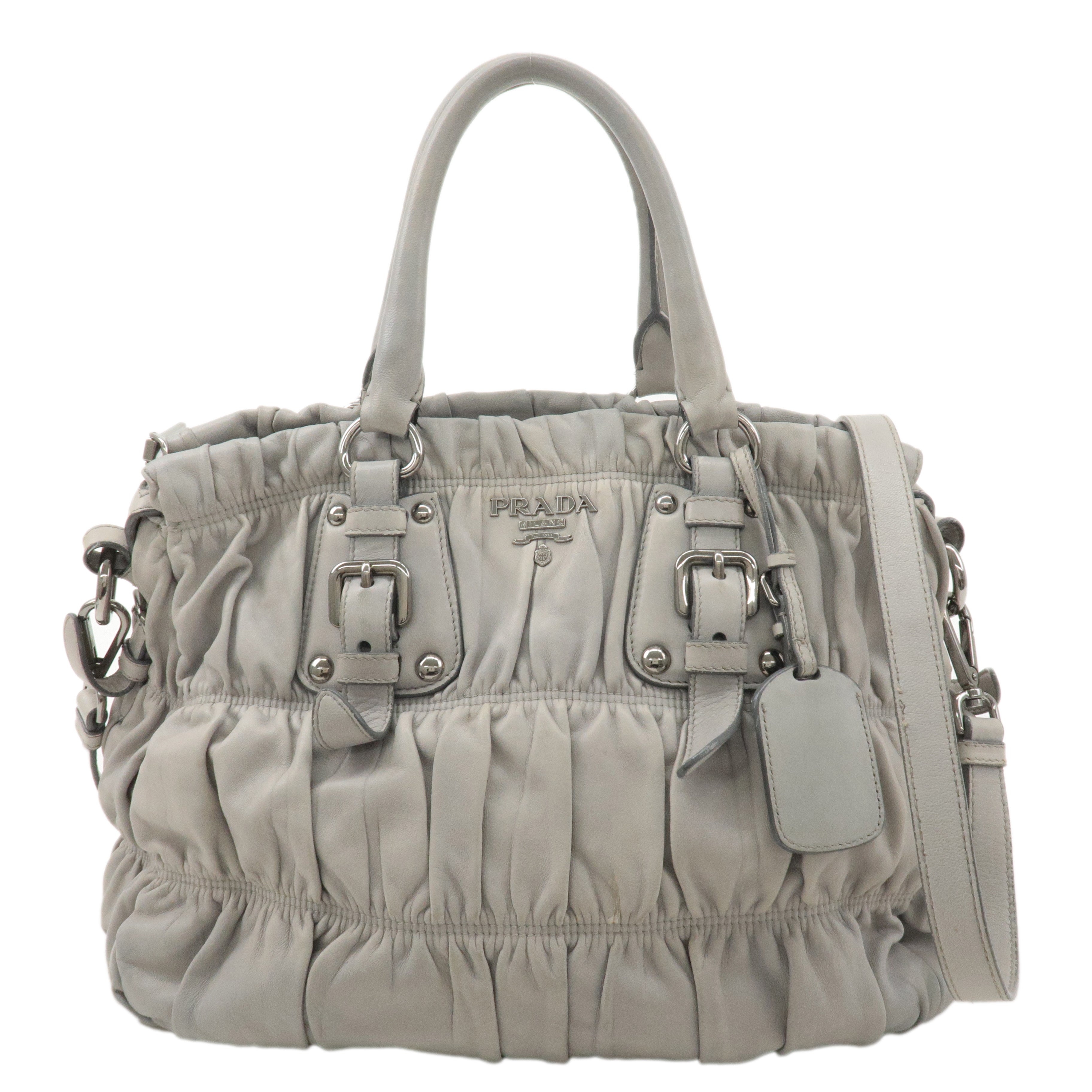 PRADA Leather 2Way Bag Hand Bag Shoulder Bag Light Gray