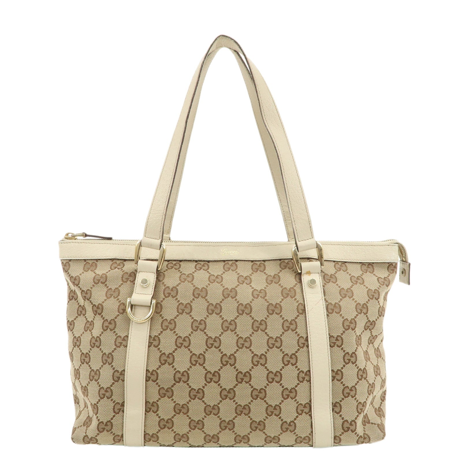 GUCCI-GG-Abbey-Canvas-Leather-Tote-Bag-Beige-White-1414170