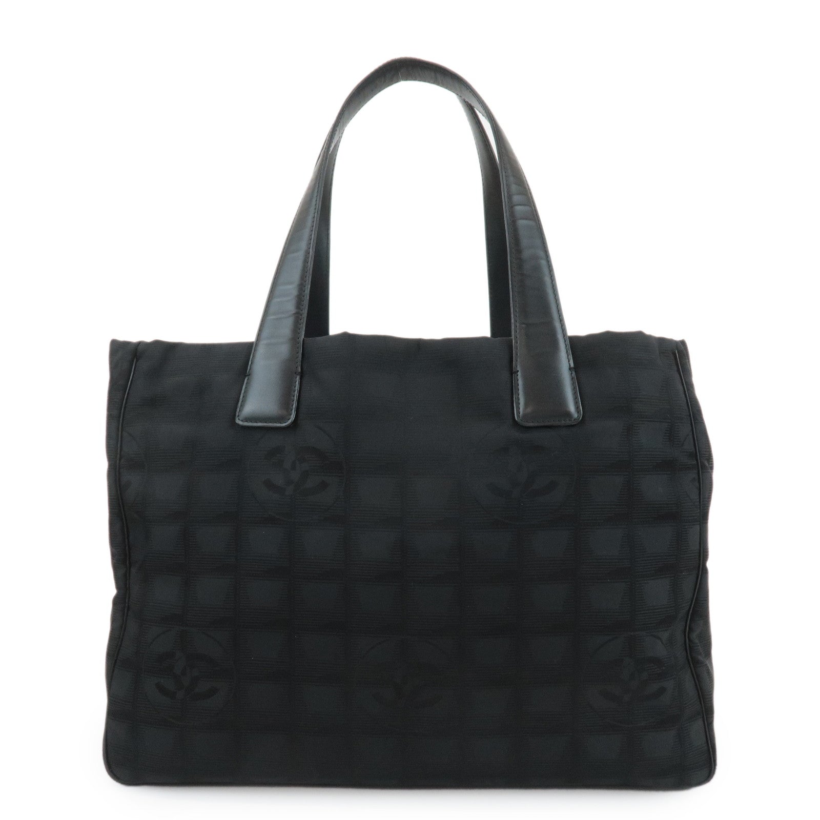 CHANEL-New-Travel-Line-Nylon-Jacquard-Leather-Tote-PM-Black-A20457