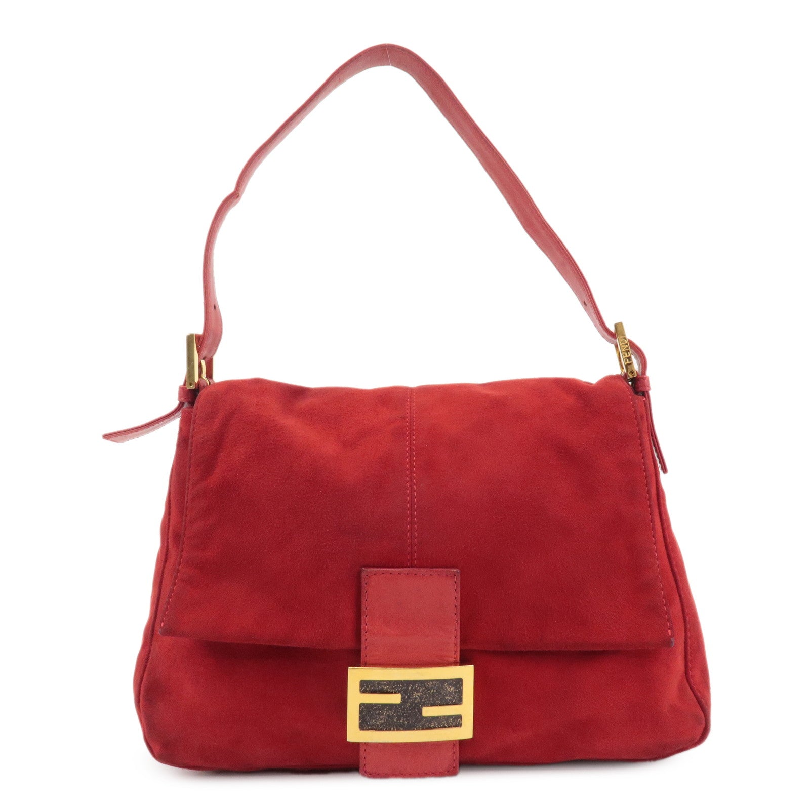 FENDI-Mamma-Baguette-Suede-Leather-Shoulder-Bag-Red-26325