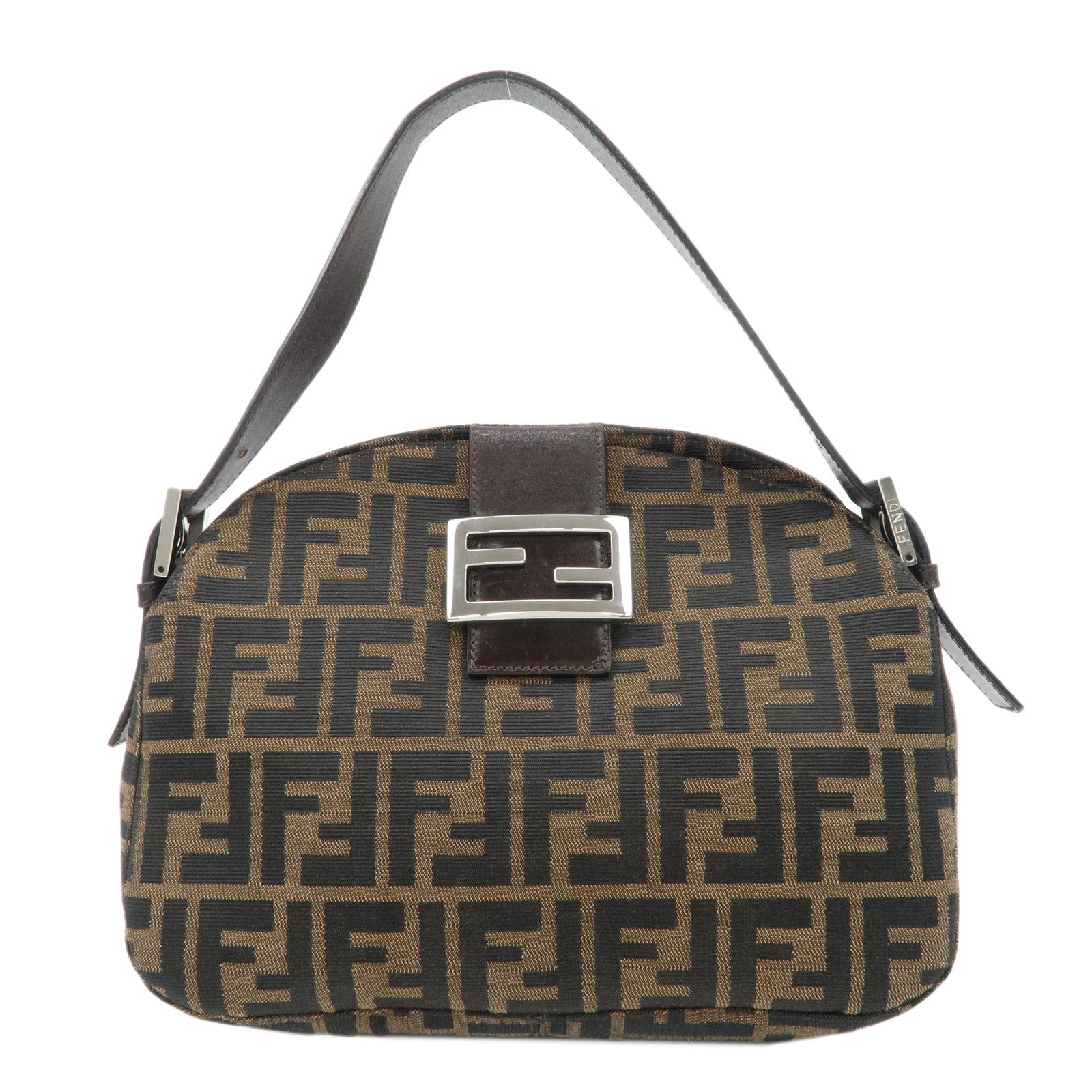 FENDI-Zucca-Canvas-Leather-Semi-Shoulder-Bag-Brown-Black-26725