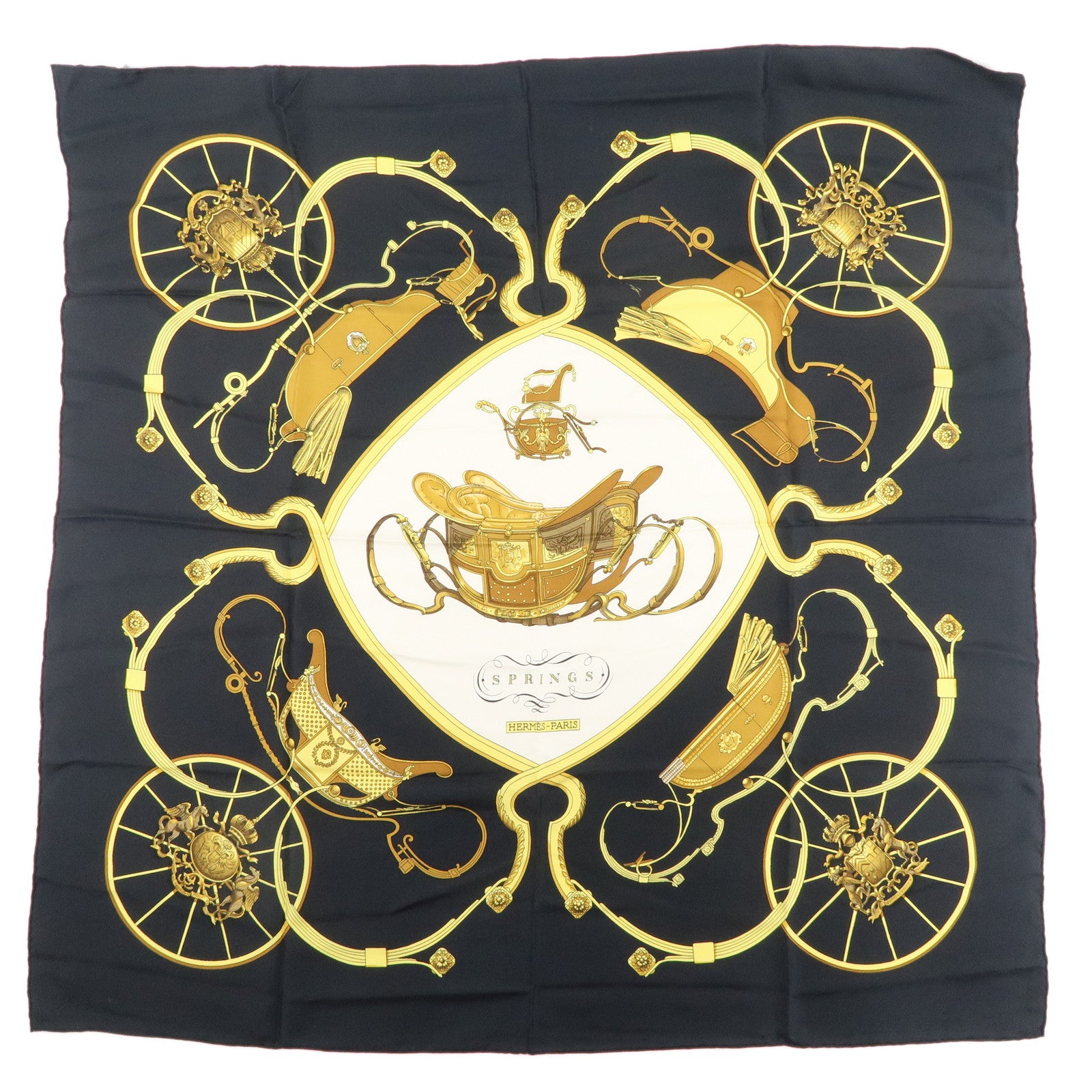 HERMES Carre90 100% Silk Scarf SPRINGS Carriage Pattern