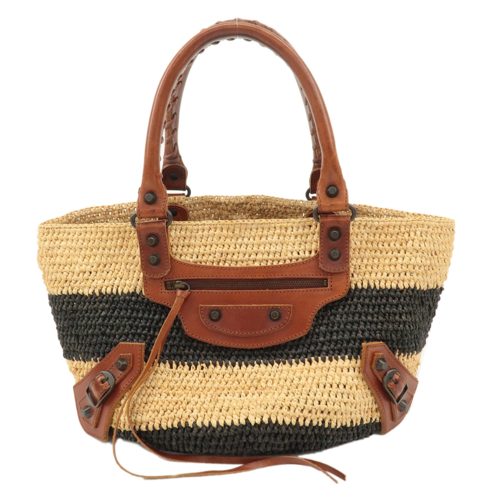 BALENCIAGA-Raffia-Leather-Small-Tote-Bag-236741-Beige-Brack