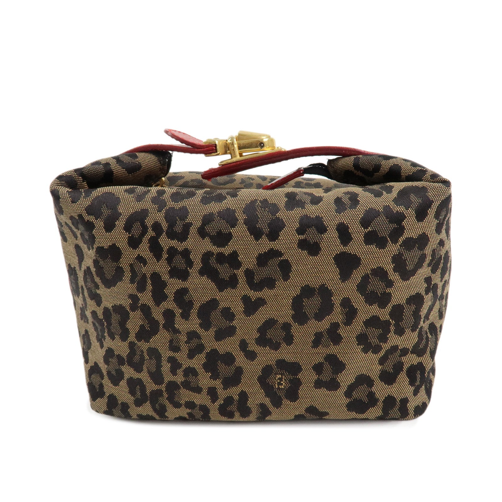 FENDI-Canvas-Leather-Leopard-Vanity-Bag-Pouch-Brown-Red-26360