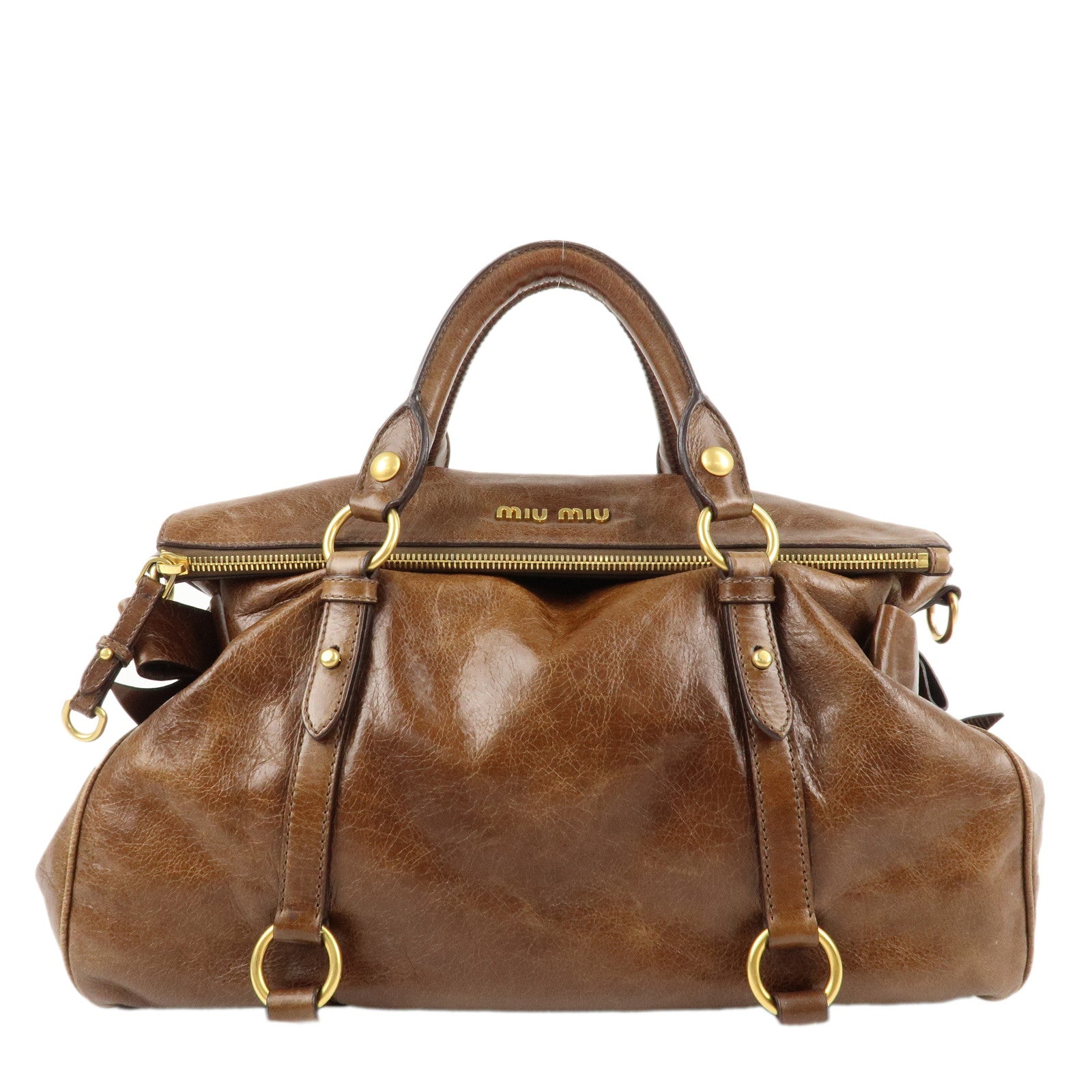 MIU-MIU-Leather-2Way-Bag-Shoulder-Bag-Crossbody-Bag-Brown