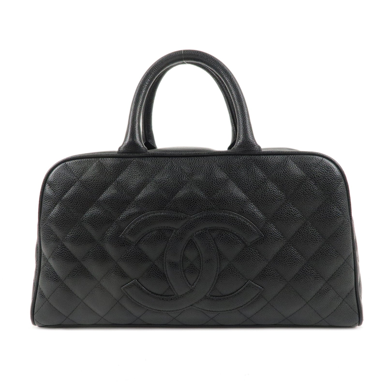 CHANEL-Matelasse-Caviar-Skin-Boston-Bag-Hand-Bag-Black-A20997