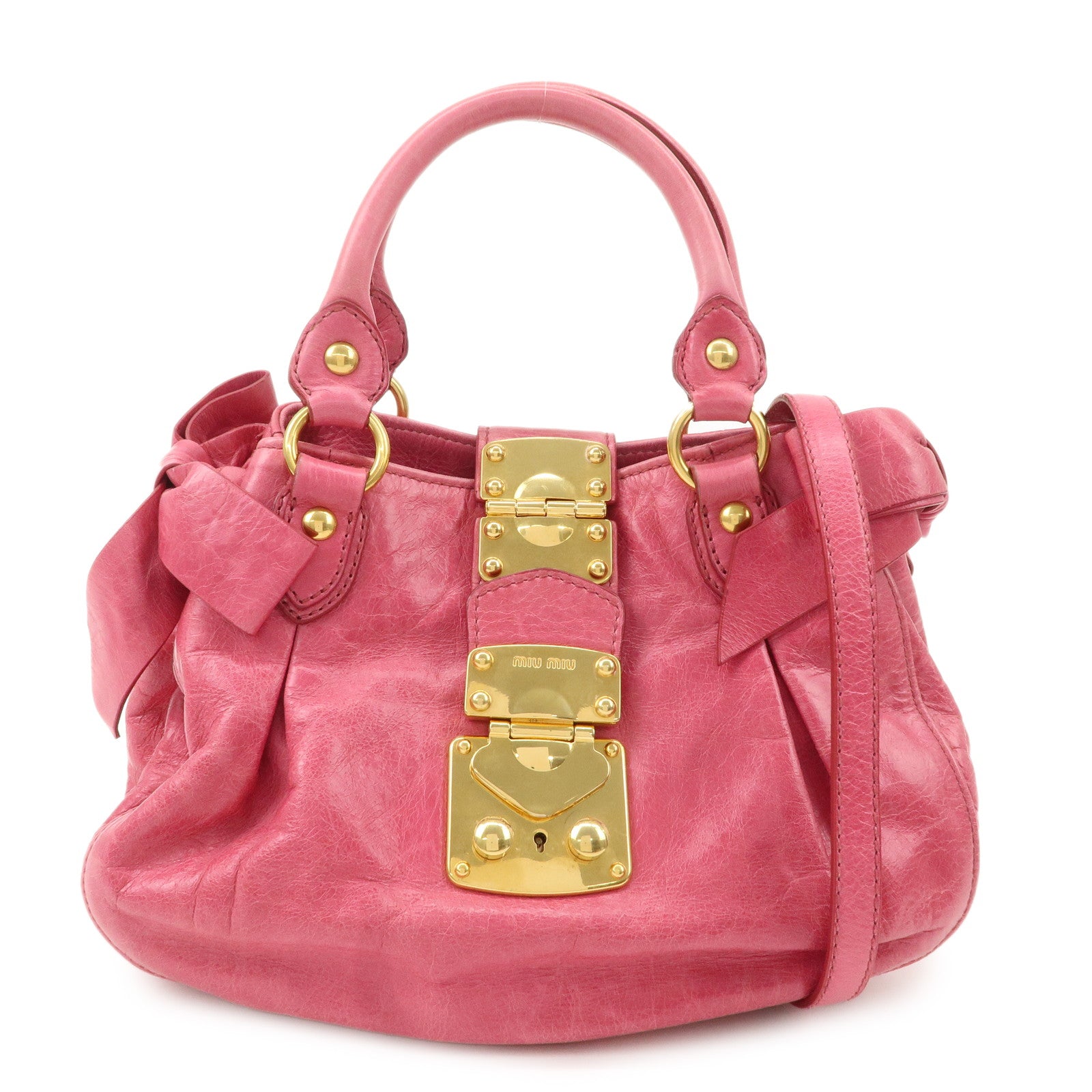 MIU-MIU-Leather-Ribbon-2Way-Bag-Hand-Bag-Shoulder-Bag-Pink