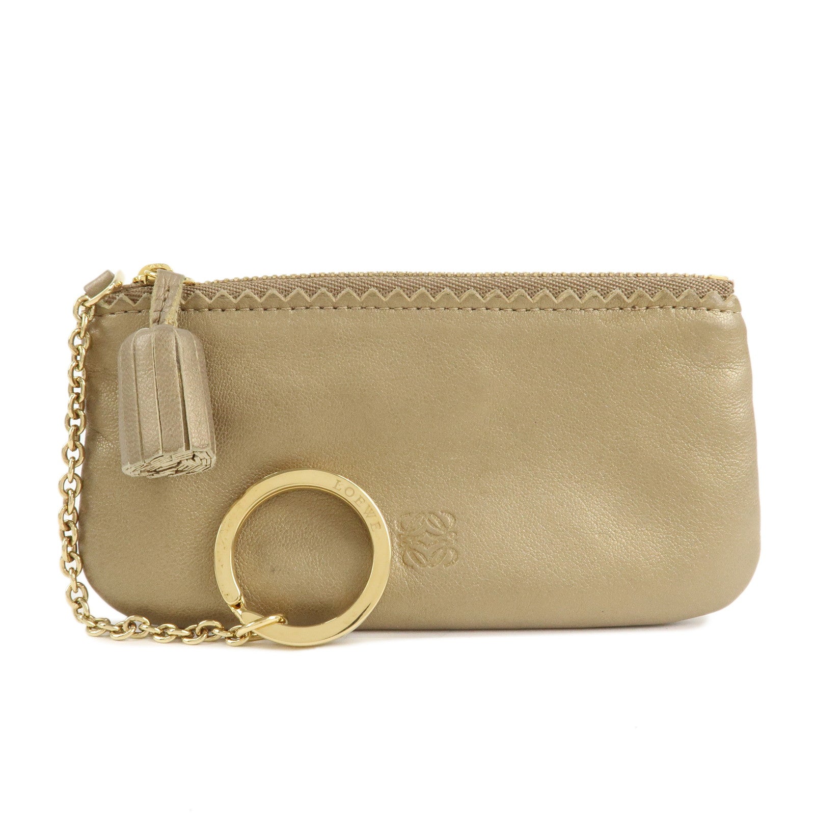 LOEWE-Anagram-Leather-Pouch-Coin-Case-with-Keyring-Gold