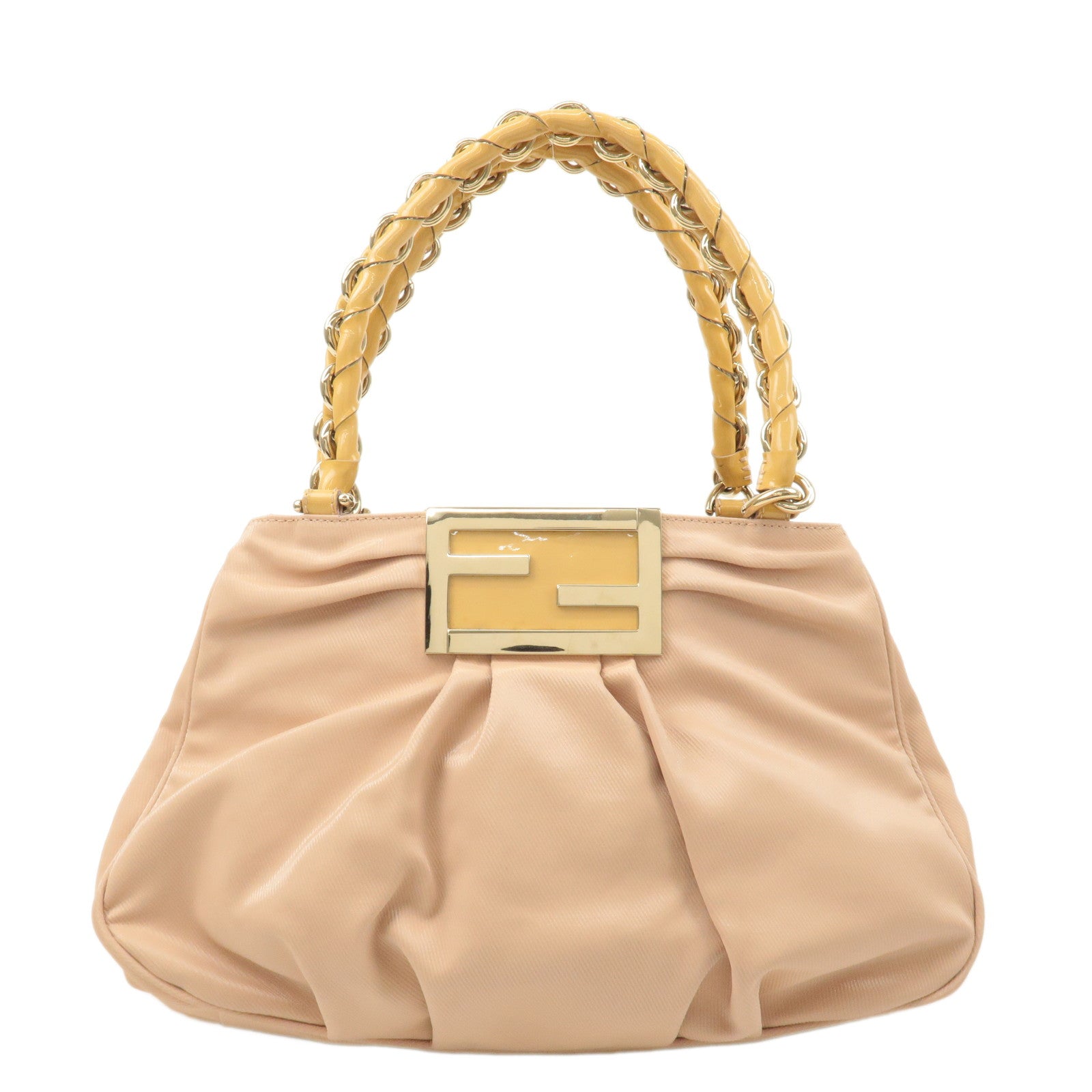 FENDI-Nylon-Enamel-Hand-Bag-Pink-Beige-8BR615