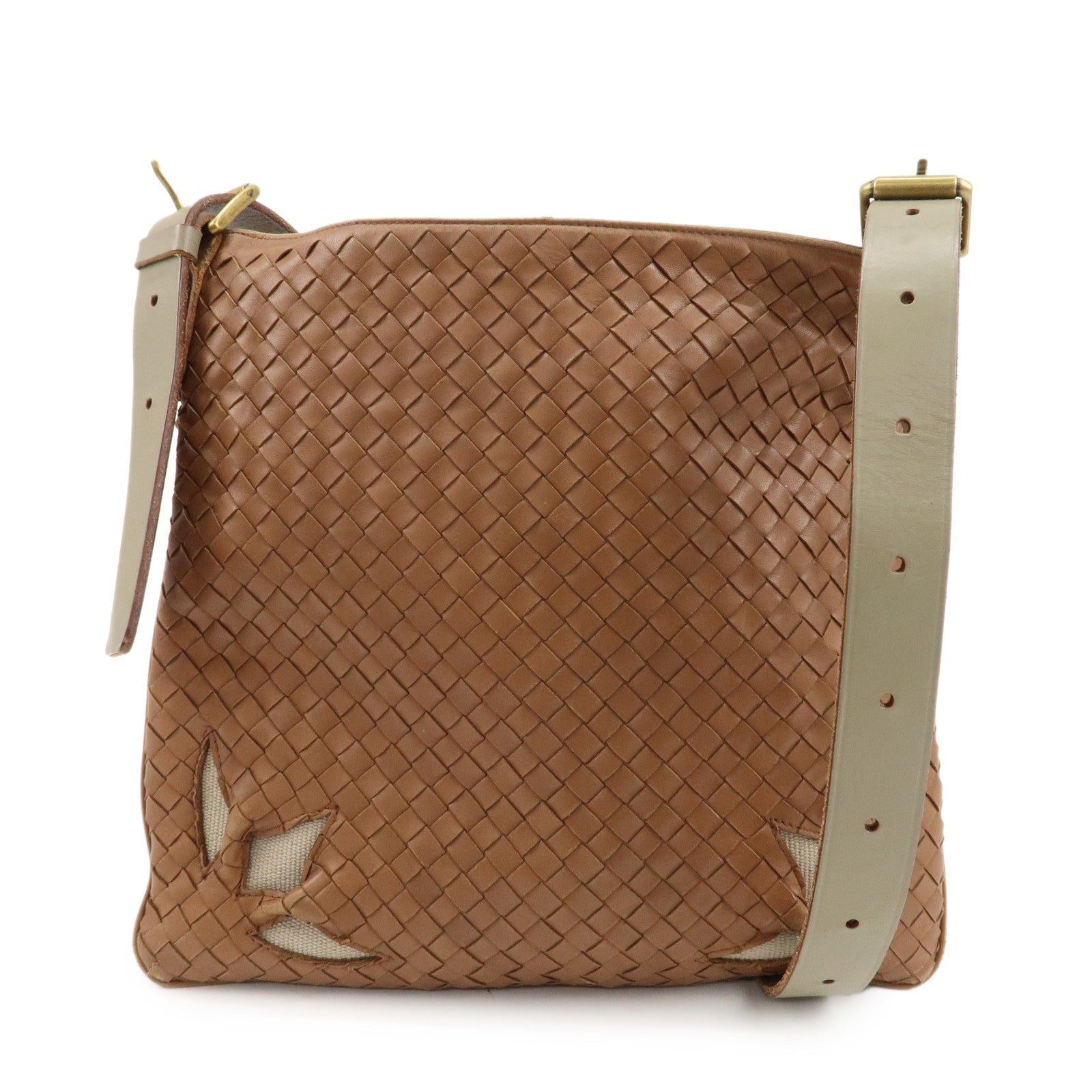 BOTTEGA-VENETA-Intrecciato-Leather-Shoulder-Bag-Brown