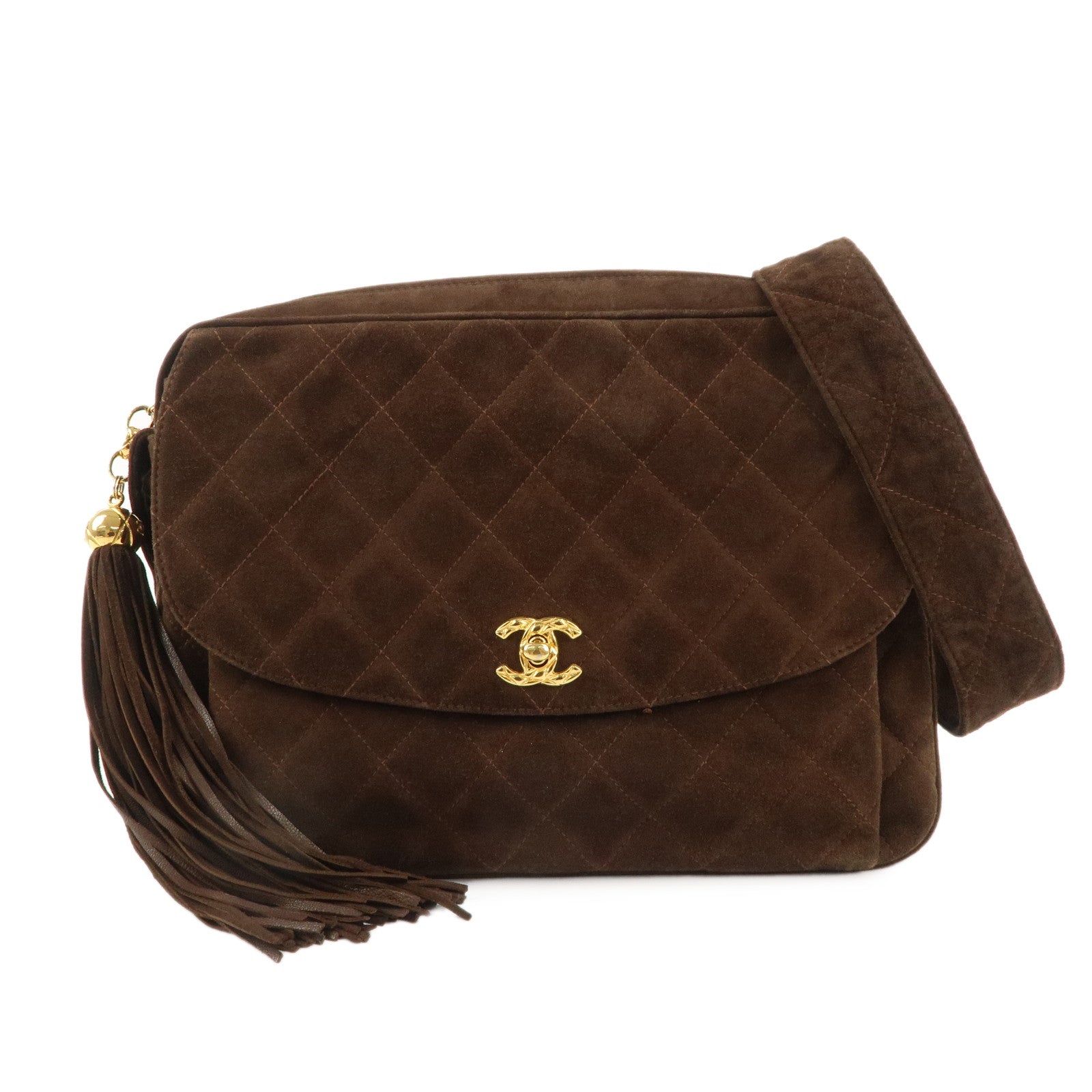 CHANEL-Matelasse-Suede-Shoulder-Bag-Brown-Gold-Hardware