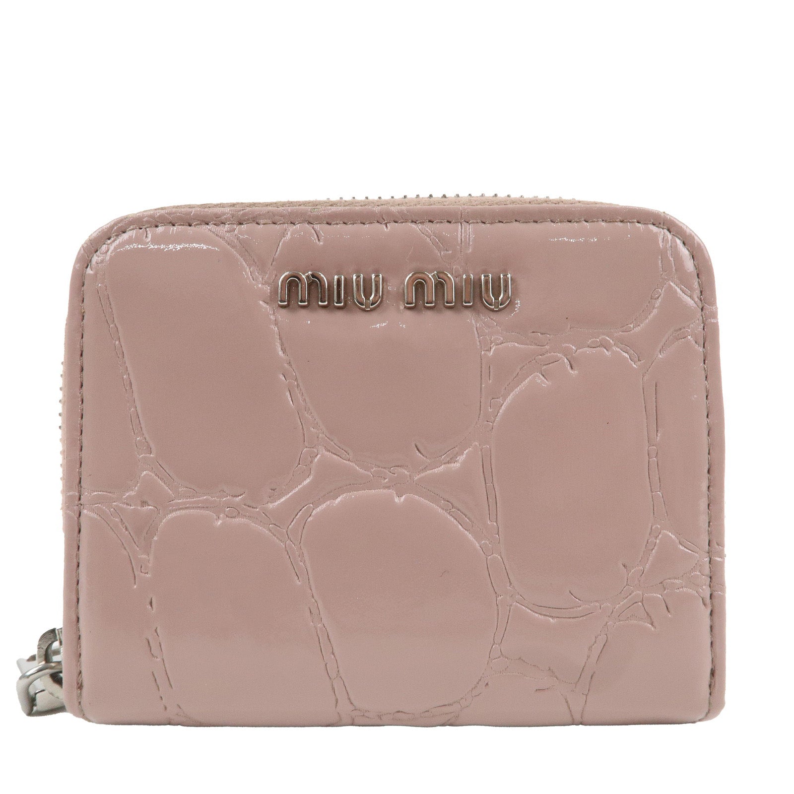 MIU-MIU-Enamel-Round-Zipper-Coin-Case-Pink-Beige