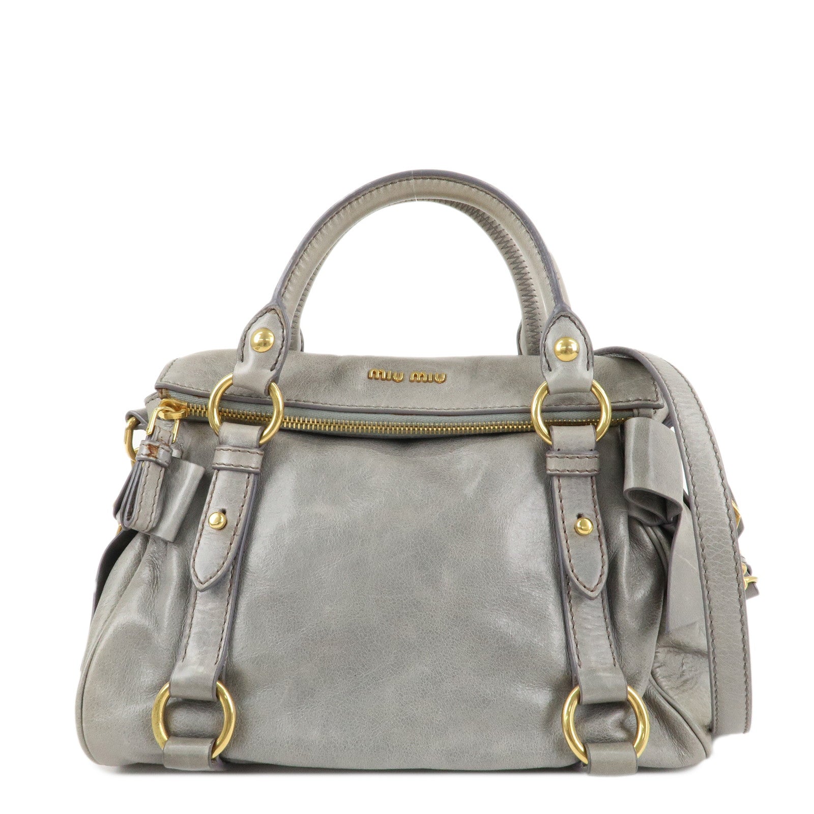 MIU-MIU-Leather-2Way-Bag-Hand-Bag-Shoulder-Bag-Light-Blue-Gold-HDW