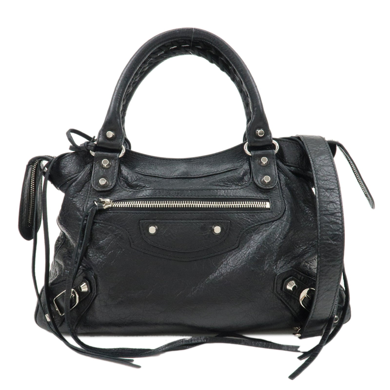 BALENCIAGA-The-Town-Leather-2way-Bag-Hand-Bag-Black-240579