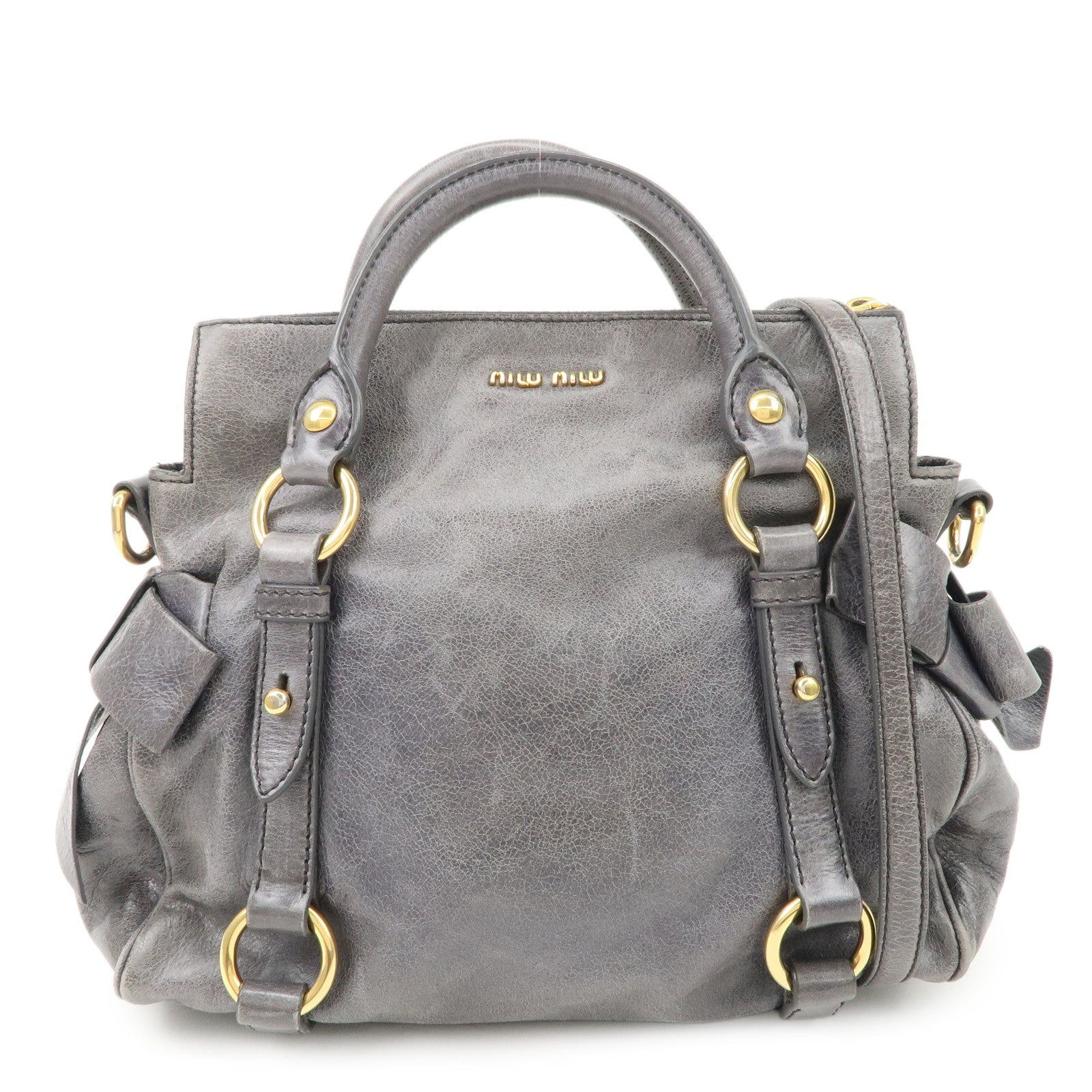 MIU-MIU-Leather-Side-Ribbon-2Way-Shoulder-Bag-Hand-Bag-Gray