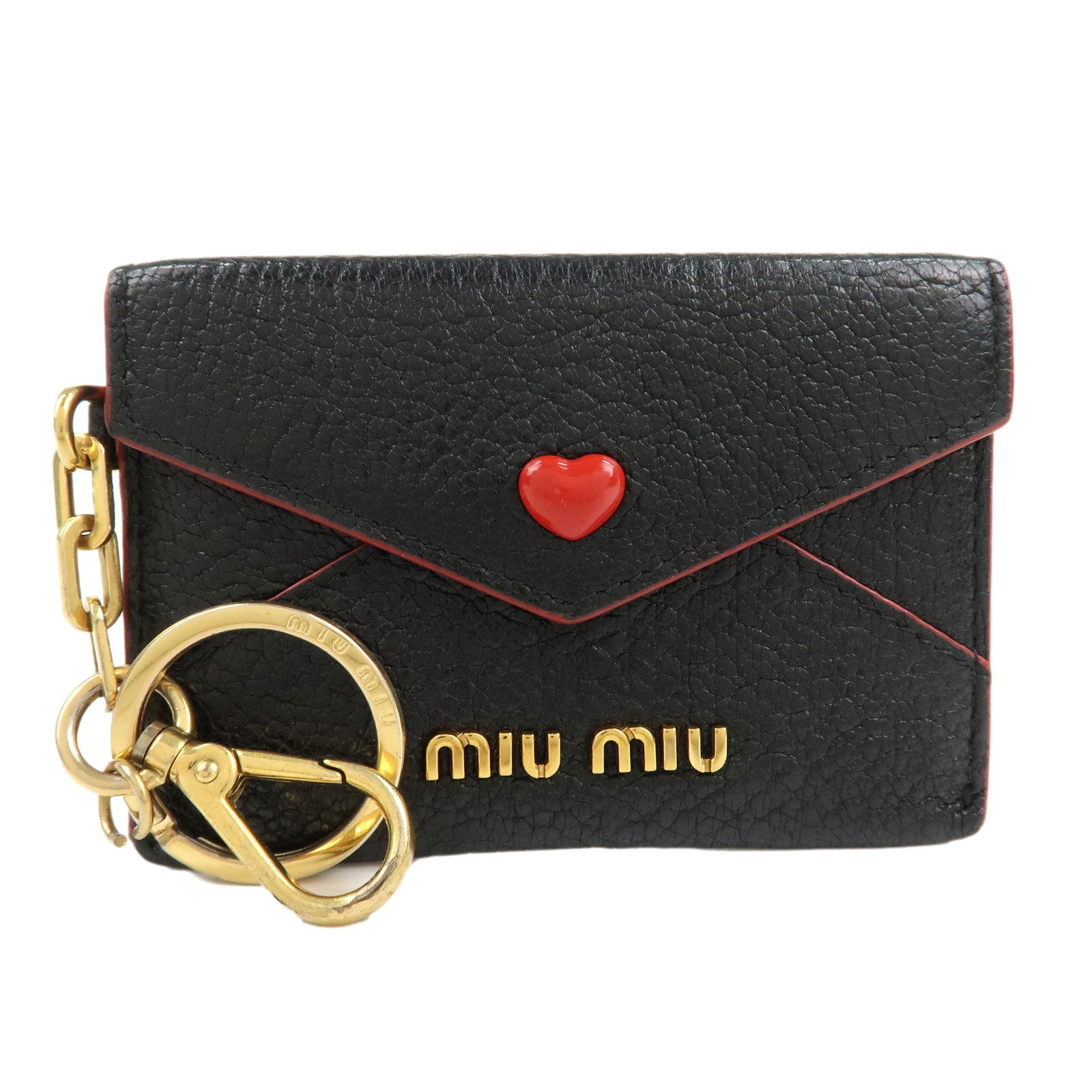 MIU-MIU-Matelasse-Love-Letter-Card-Case-Key-Rings-Black