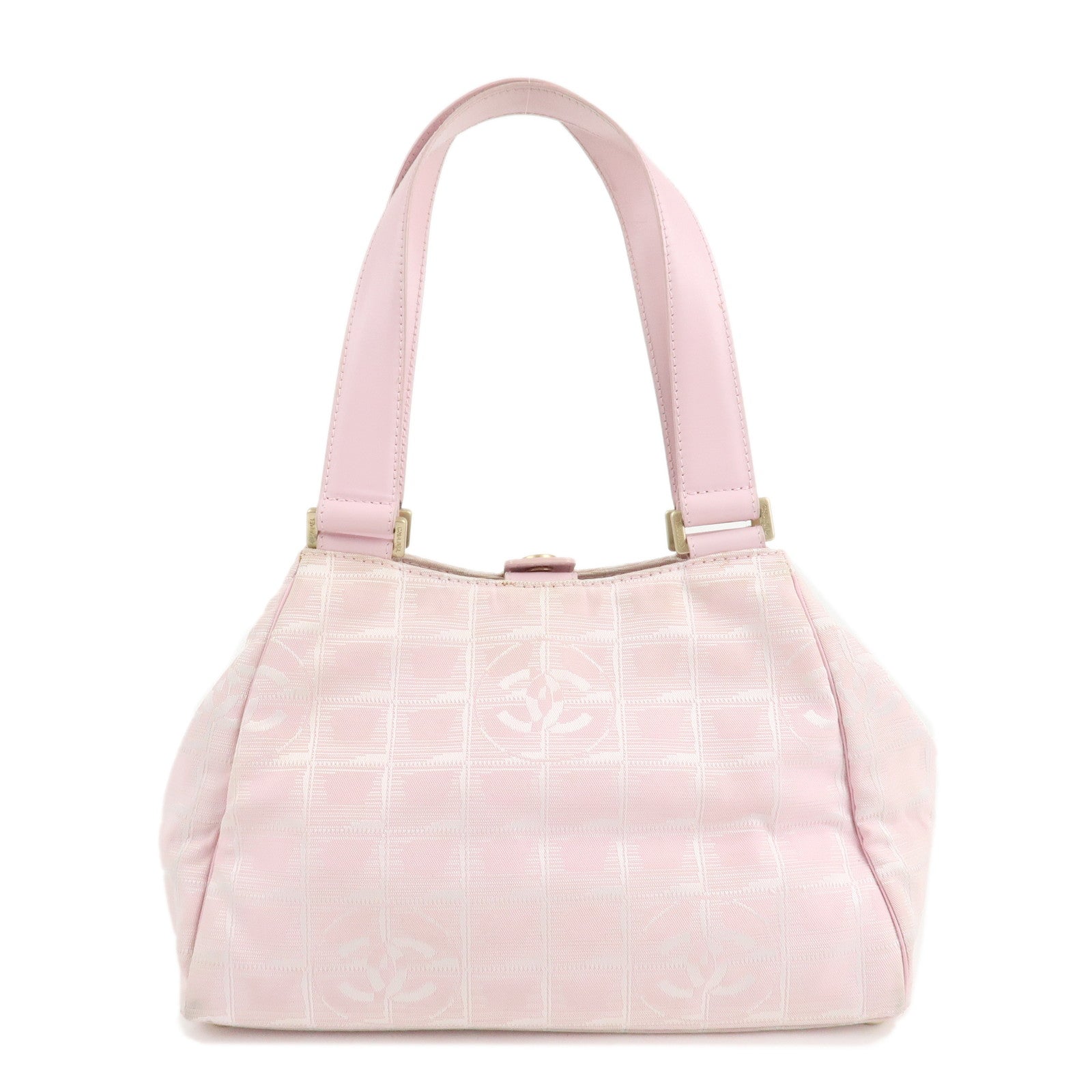 CHANEL-New-Travel-Line-Nylon-Jacquard-Leather-Hand-Bag-Pink-A20518