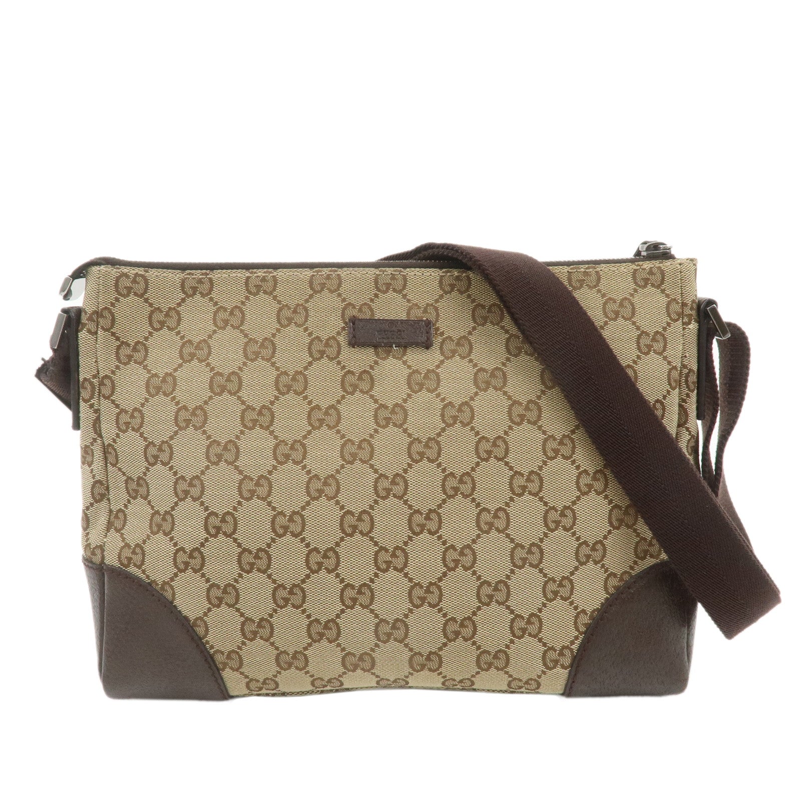 GUCCI-GG-Canvas-Leather-Shoulder-Bag-Beige-Brown-114273