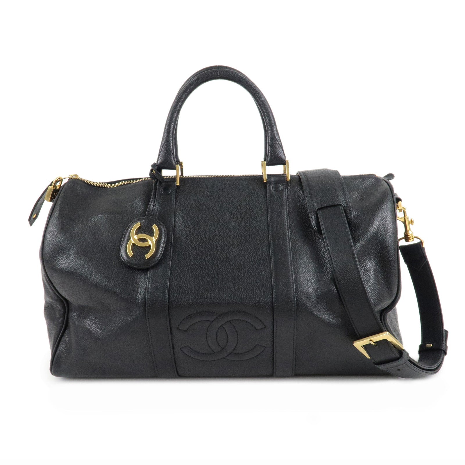 CHANEL-Caviar-Skin-COCO-Mark-2Way-Boston-Bag-Black-Gold-HDW