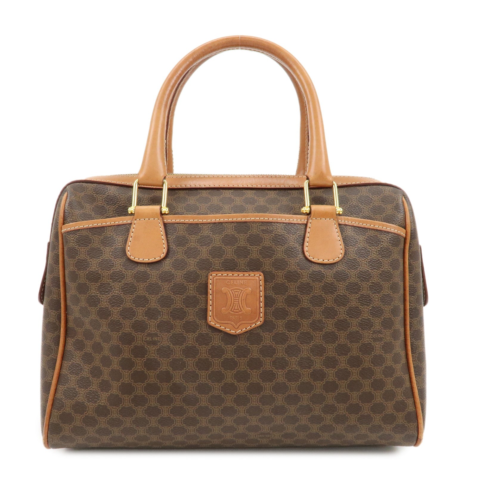 CELINE-Macadam-PVC-Leather-Boston-Bag-Brown