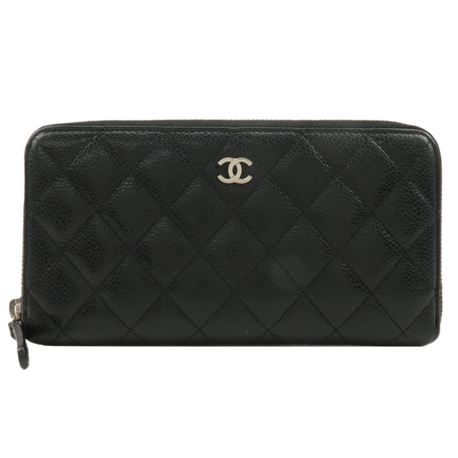 CHANEL-Matelasse-Caviar-Skin-Long-Wallet-Zip-Around-Black-A50097