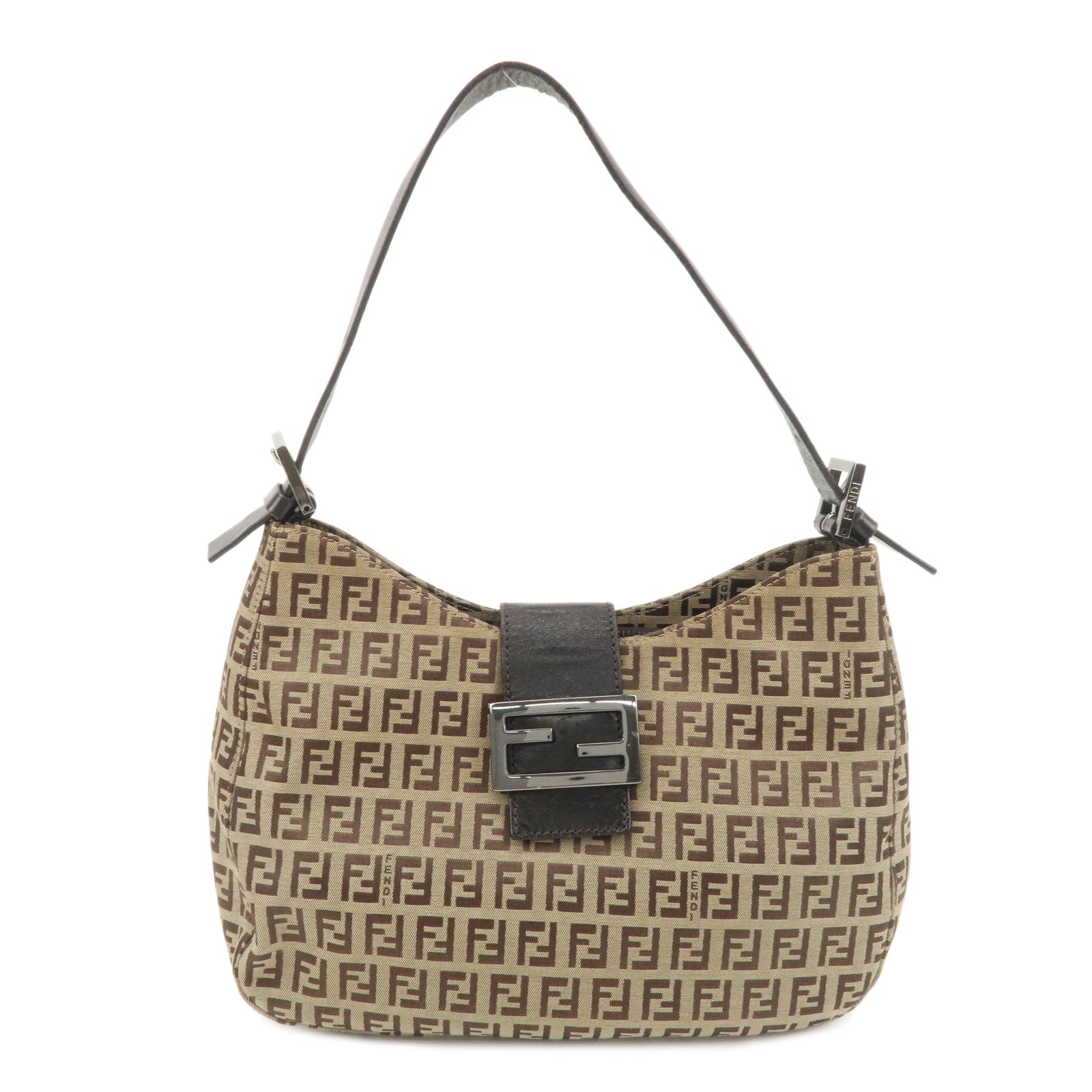 FENDI-Zucchino-Canvas-Leather-Shoulder-Bag-Beige-Brown-8BR036