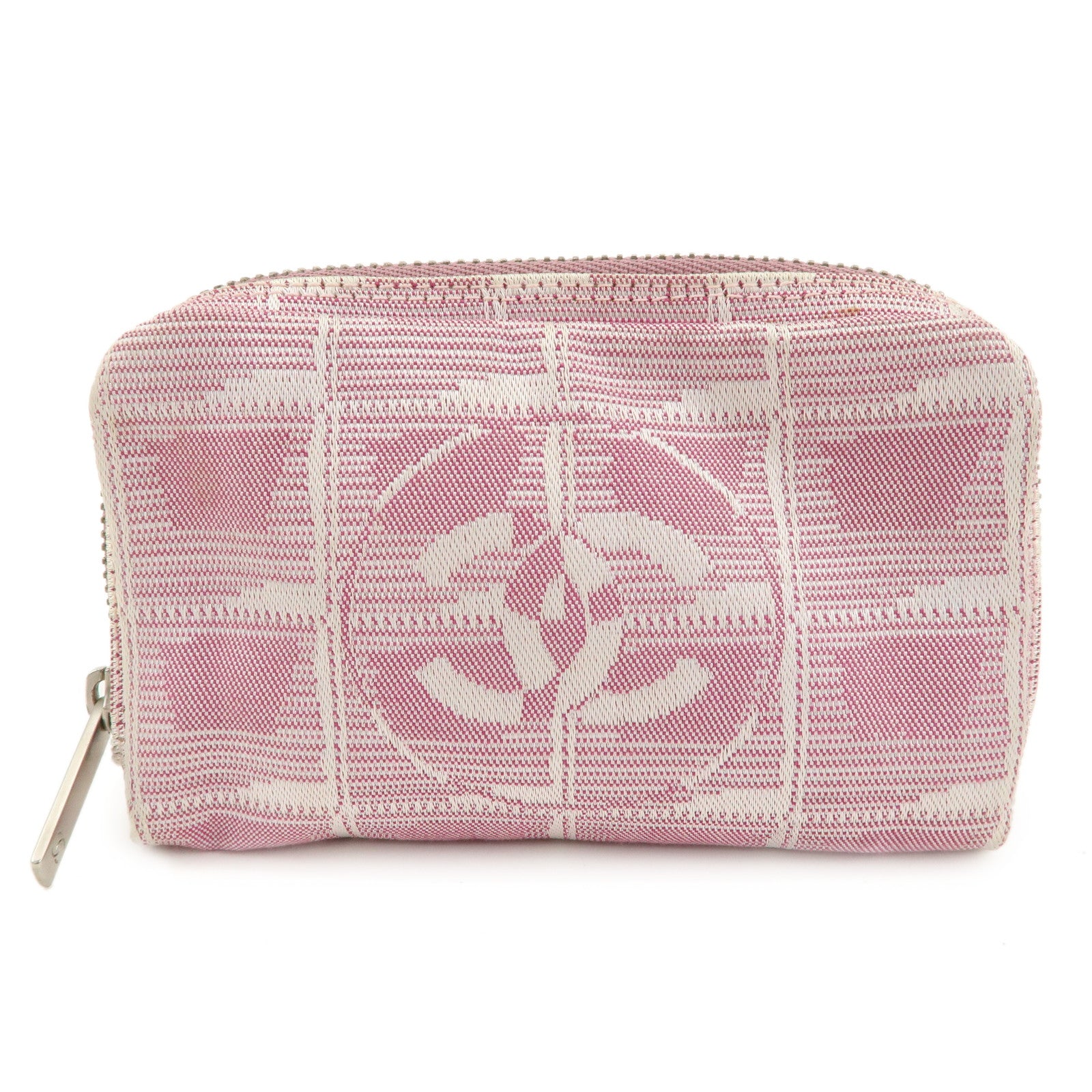 CHANEL-New-Travel-Line-Nylon-Jacquard-Leather-Pouch-Pink