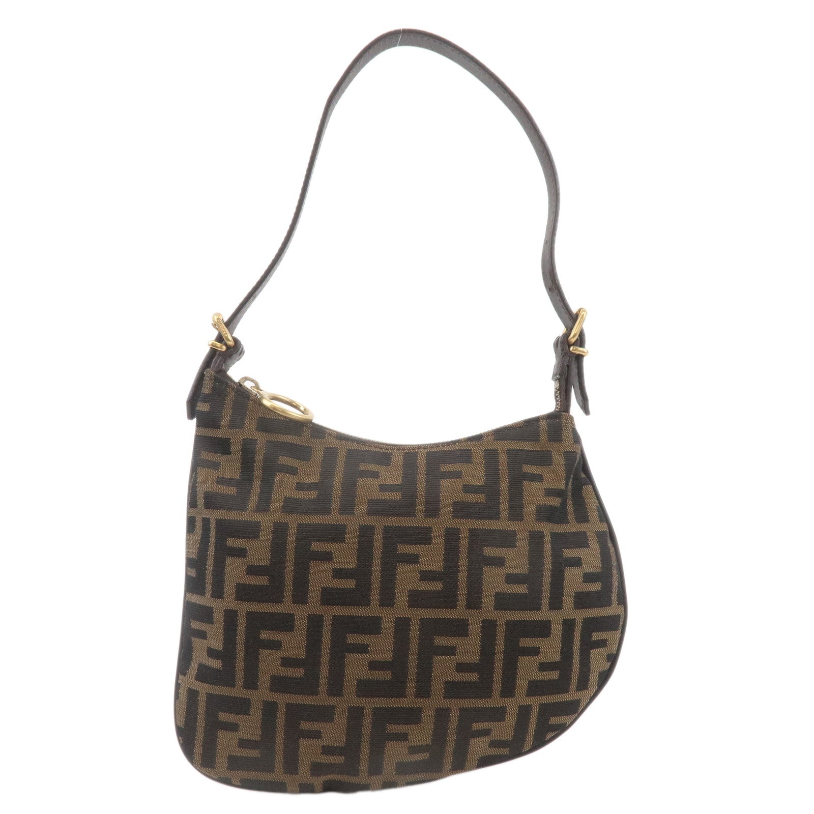 FENDI-Zucca-Canvas-Leather-One-Shoulder-Bag-Brown-8BR248