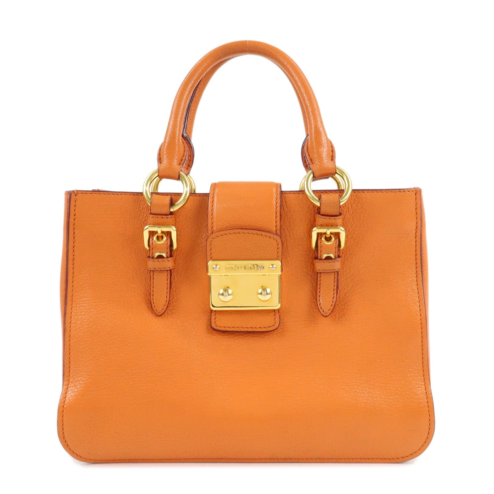 MIU-MIU-Madras-Leather-2WAY-Bag-Hand-Bag-Orange-RN0799