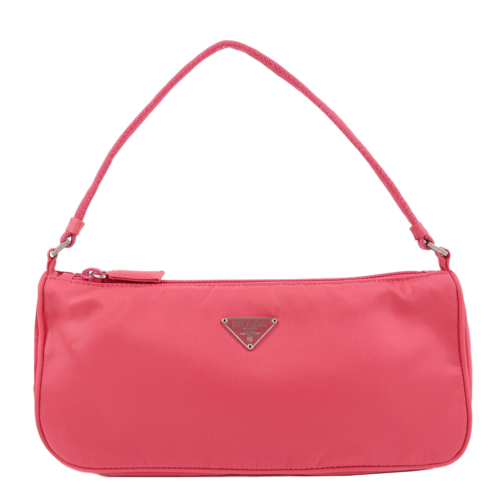 Authe-PRADA-Logo-Nylon-Pouch-Hand-Bag-Cosmetic-Pouch-Purse-Pink-MV633