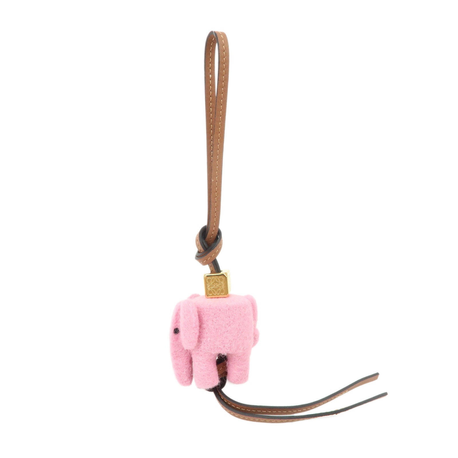 LOEWE-Felt-Calf-Leather-Elephant-Charm-Key-Chain-Pink