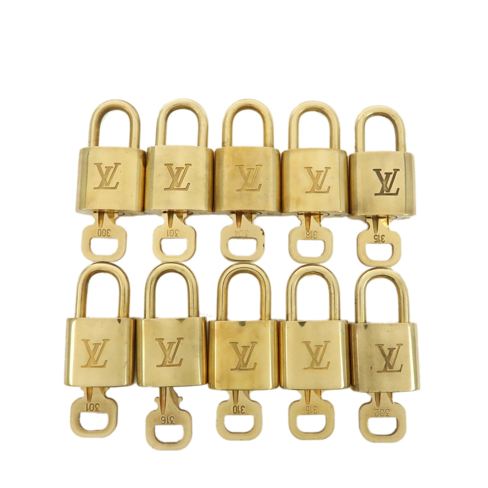 Louis-Vuitton-Set-of-10-Lock-&-Key-Cadena-Key-Lock-Metal-Gold