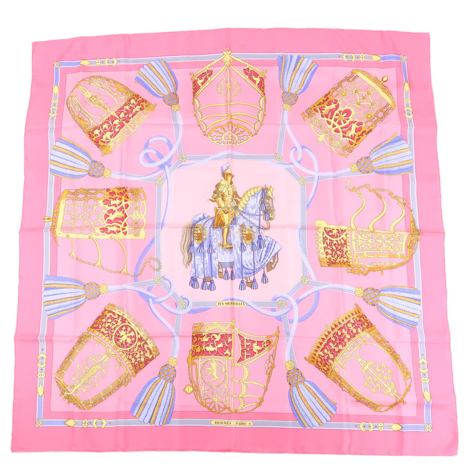 HERMES-Silk-100%-Scarf-Carre90-LES-MUSEROLLES-Pink