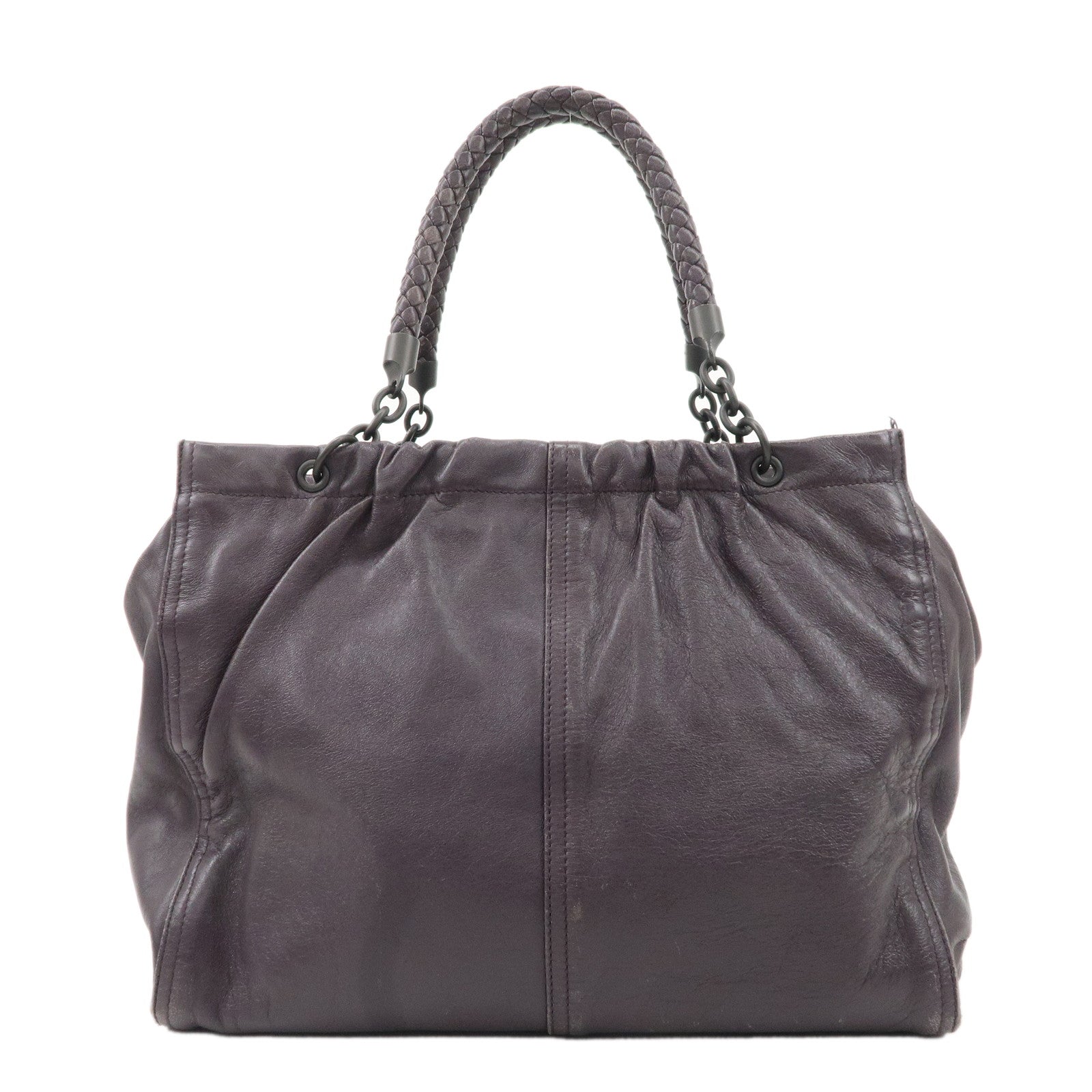 BOTTEGA-VENETA-Leather-Tote-Bag-Hand-Bag-Purple-Black-HDW