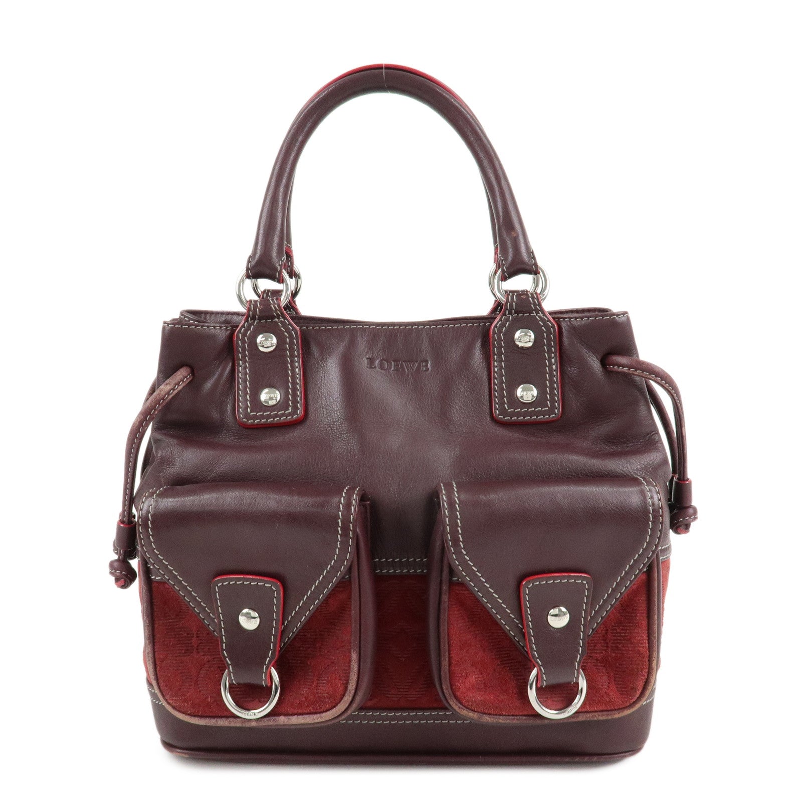 LOEWE-Anagram-Suede-Leather-Hand-Bag-Bordeaux