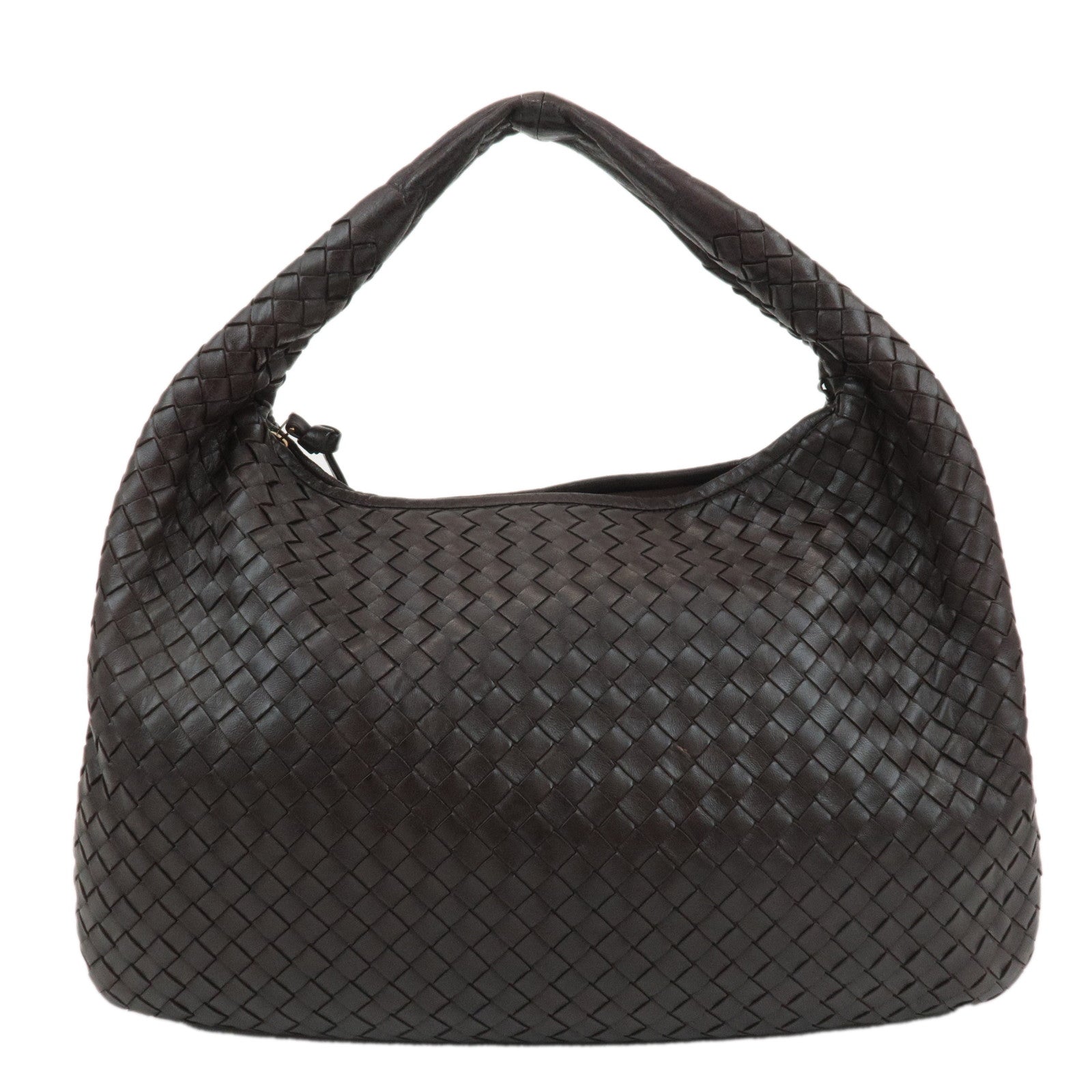 BOTTEGA-VENETA-Intrecciato-Leather-Shoulder-Bag-Dark-Brown