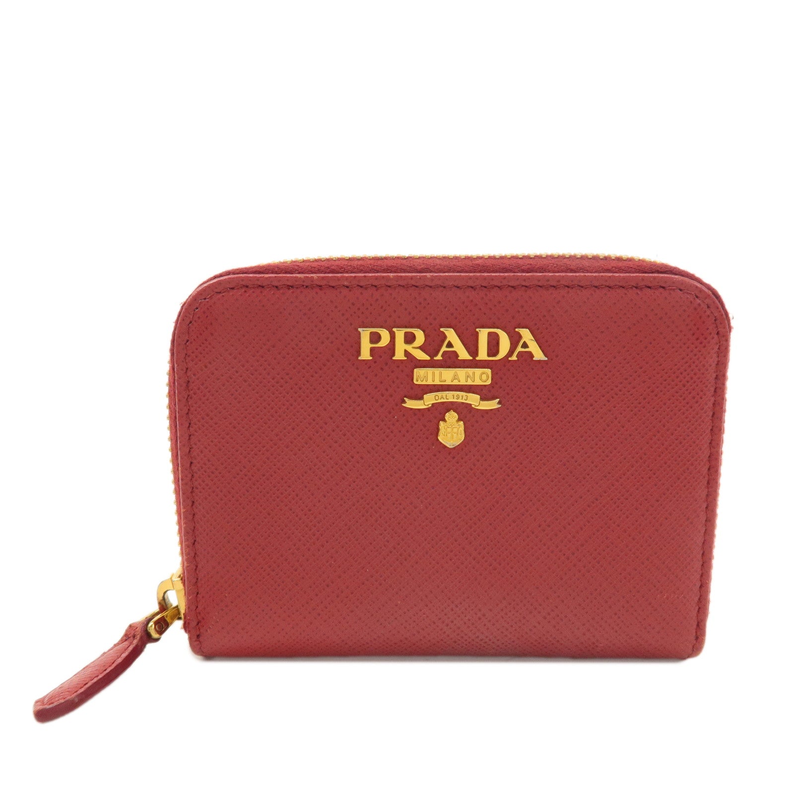 PRADA Saffiano Leather Round Zipper Coin Case Red