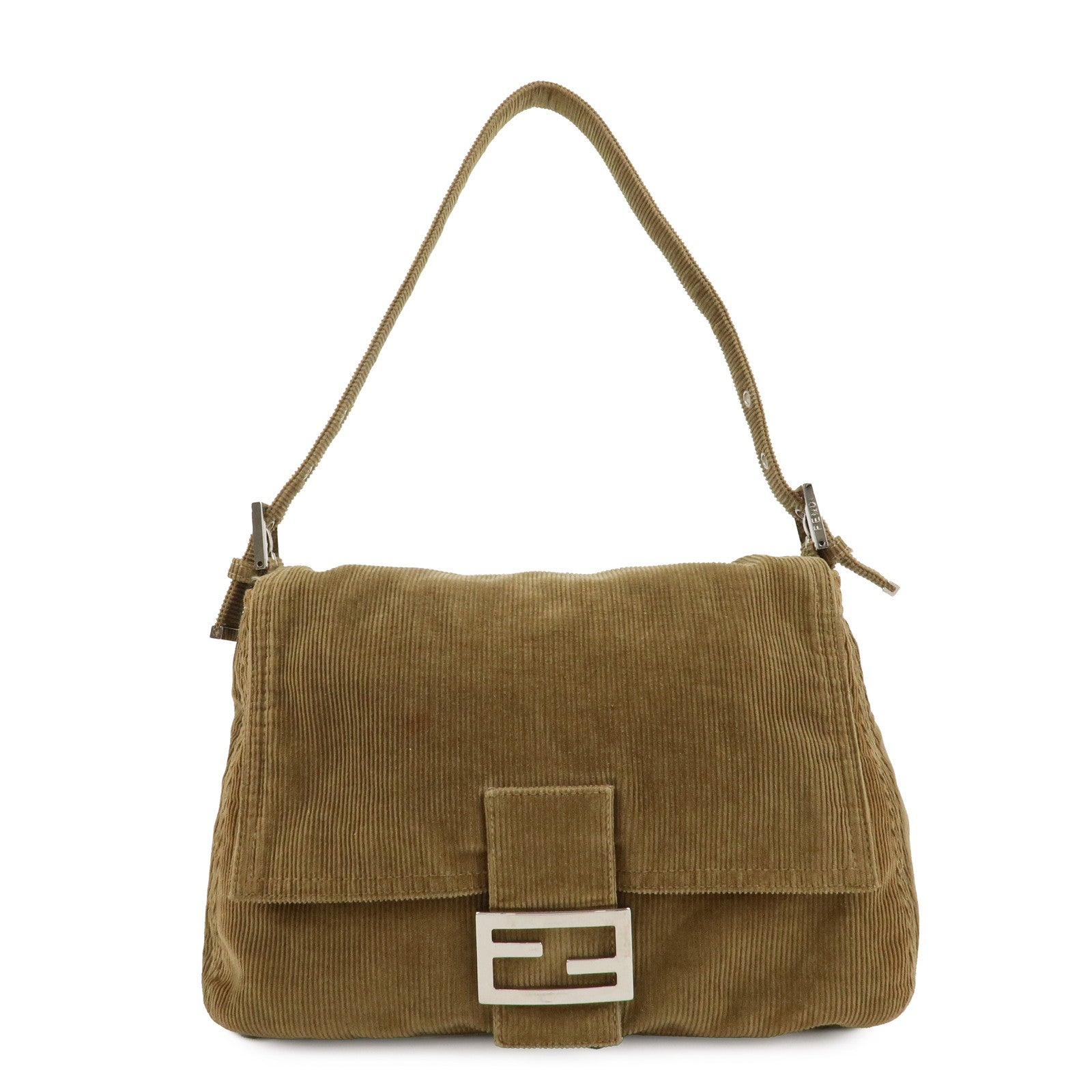 FENDI-Mamma-Baguette-Corduroy--Shoulder-Bag-Khaki-26325