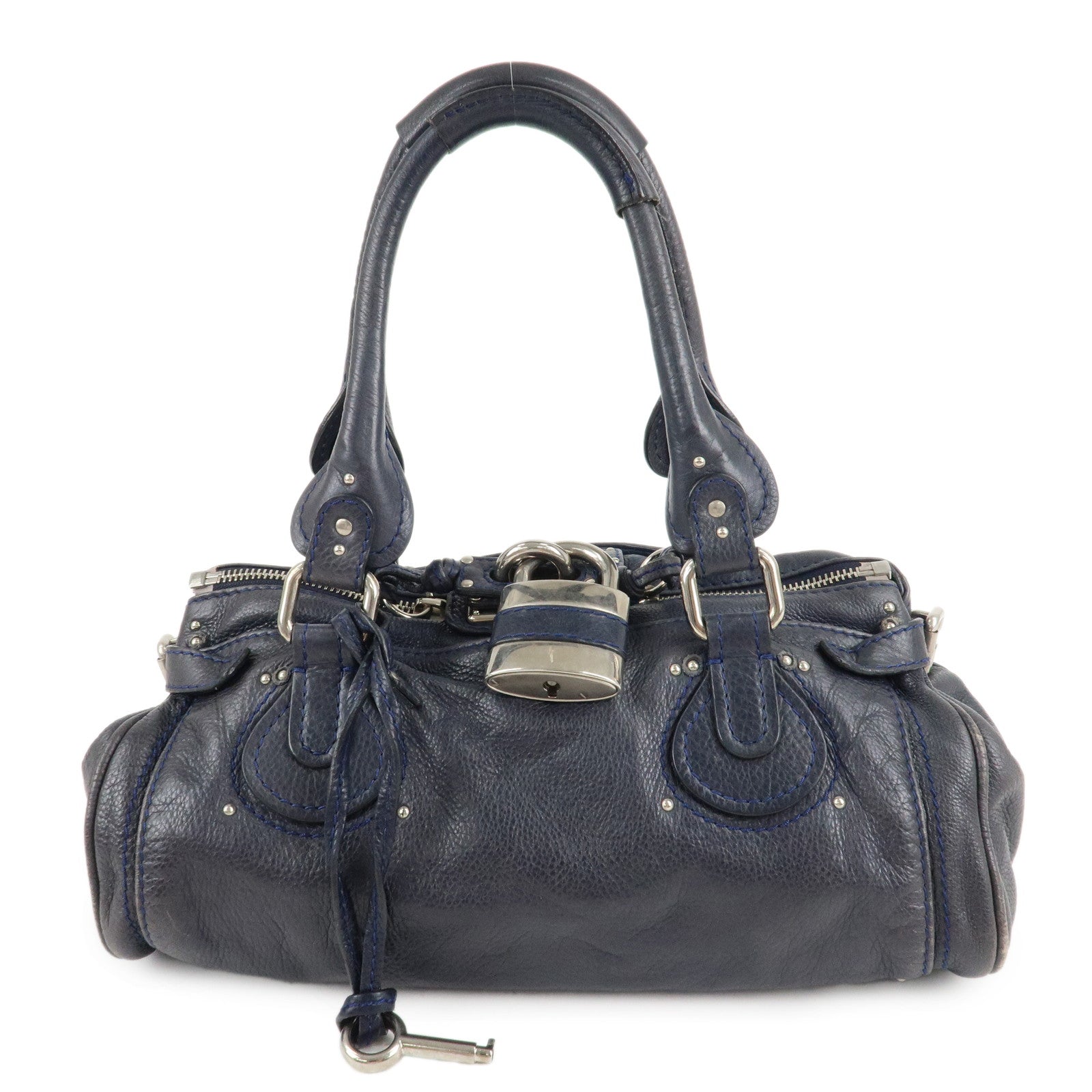 Chloe-Paddington-Leather-Hand-Bag-Shoulder-Bag-Navy