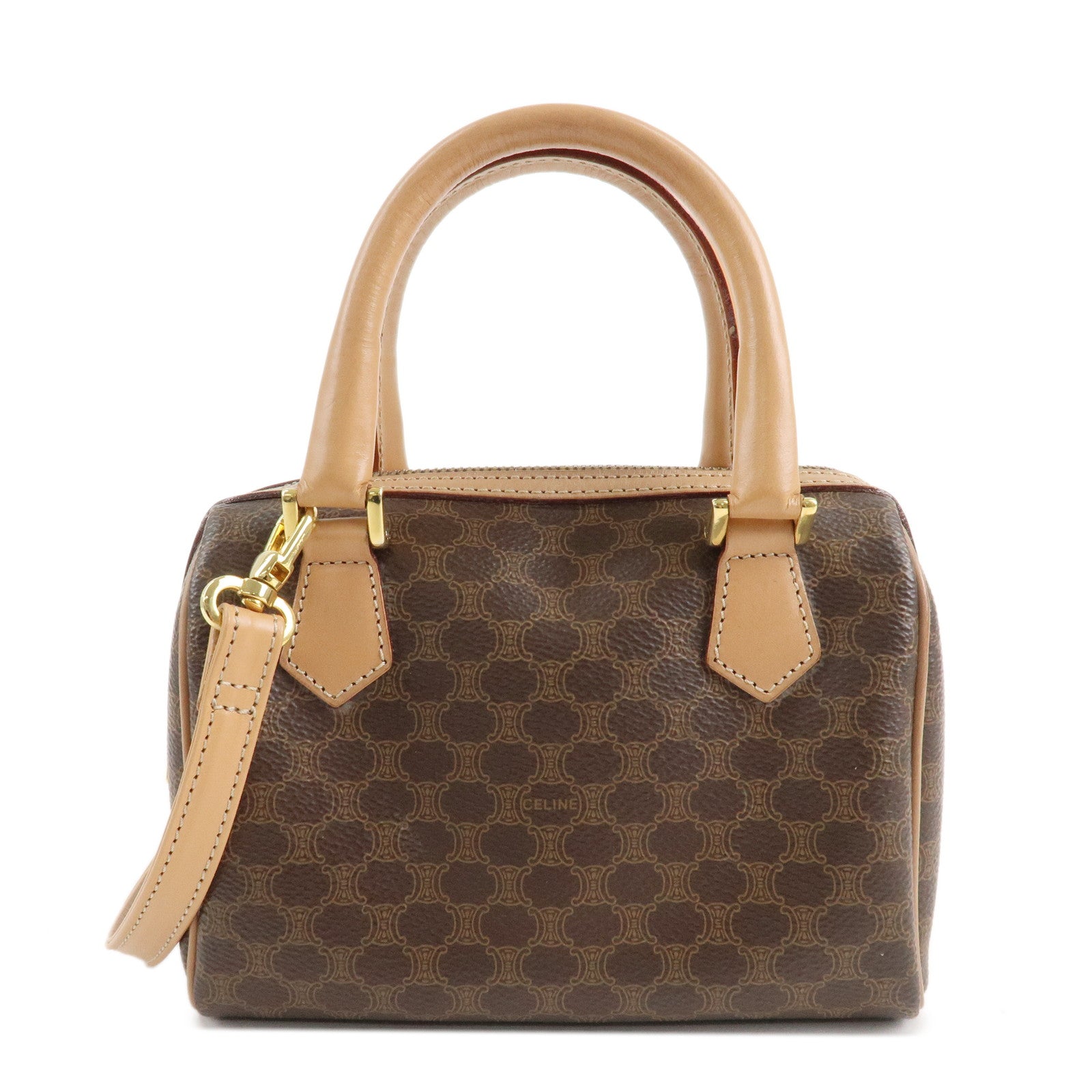 CELINE-Macadam-PVC-Leather-2-Way-Boston-Bag-Hand-Bag-Brown