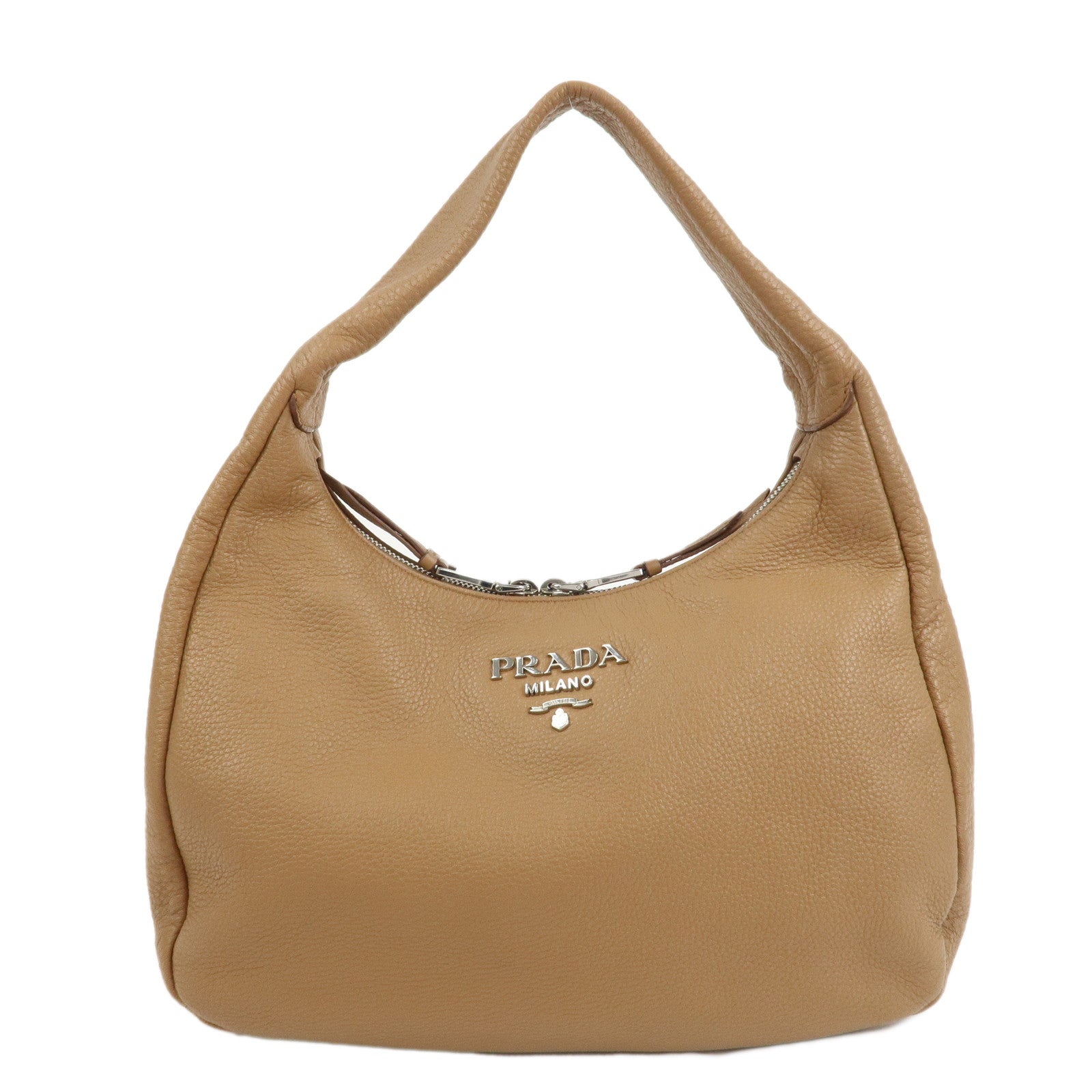 PRADA-Logo-Leather-One-Shoulder-Bag-Hand-Bag-Light-Brown